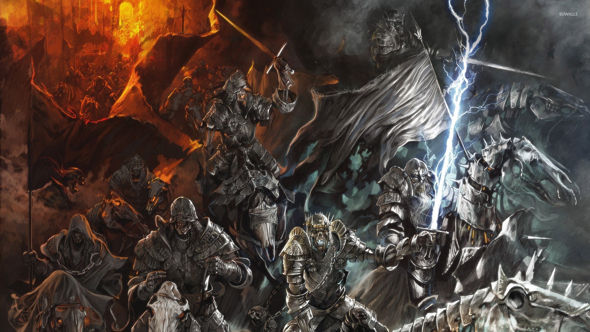 The Witcher, Battaglia, Fulmine, Arte digitale, 1920x1080, sfondo per PC