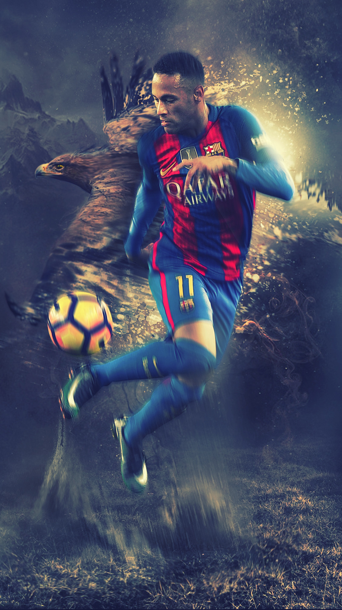 Neymar, FC Barcelona, Verticale, Arte digitale, Full HD, sfondo per iPhone e Android