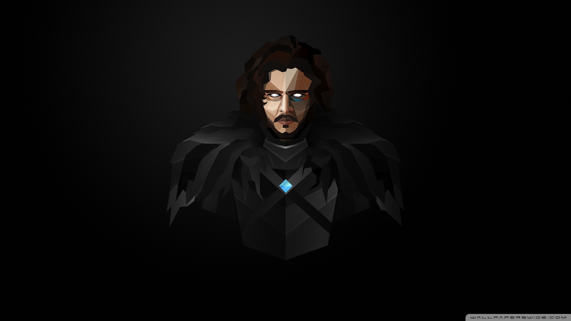 Jon Snow, Il Trono di Spade, Occhi luminosi, Illustrazione, Sfondo nero, wallpaper desktop Full HD