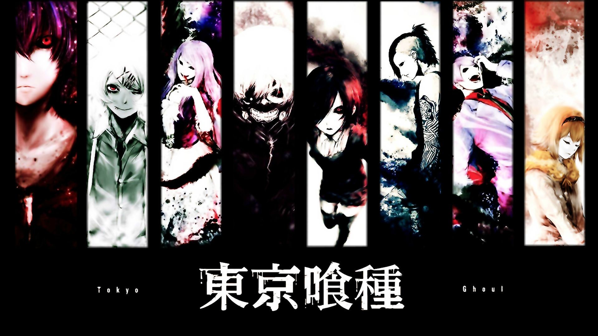 Tokyo Ghoul, Ken Kaneki, Touka Kirishima, Personaggi, Logo giapponese, sfondo per portatile