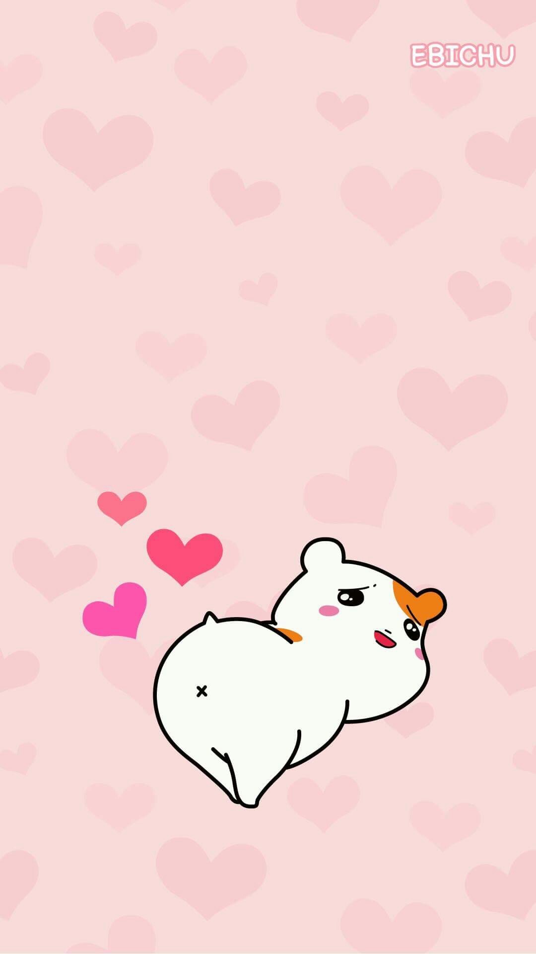 Criceto, Cuori, Kawaii, Sfondo rosa, 1080x1920, schermata di blocco iPhone