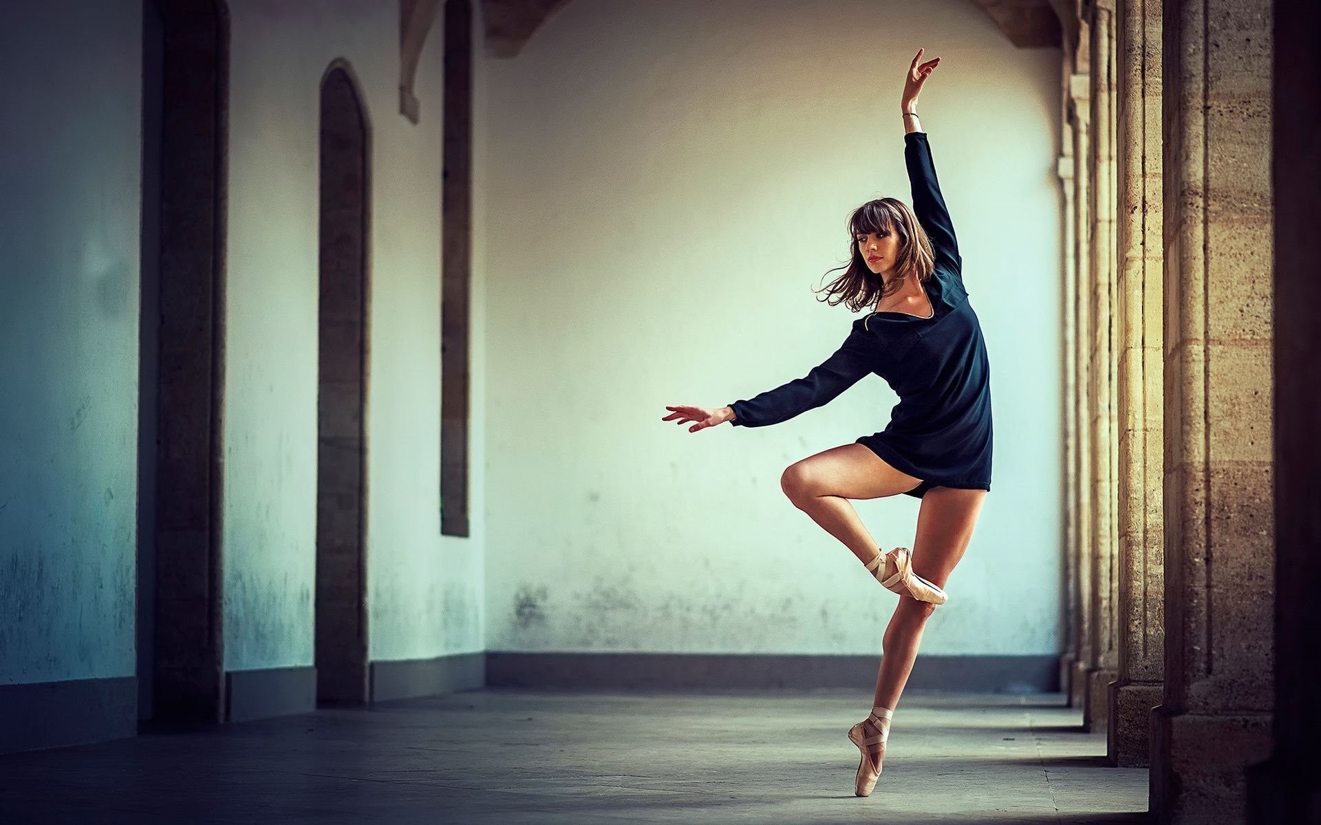 Ballerina, Porticato, Danza classica, Arcate, 1920x1200, sfondo per PC