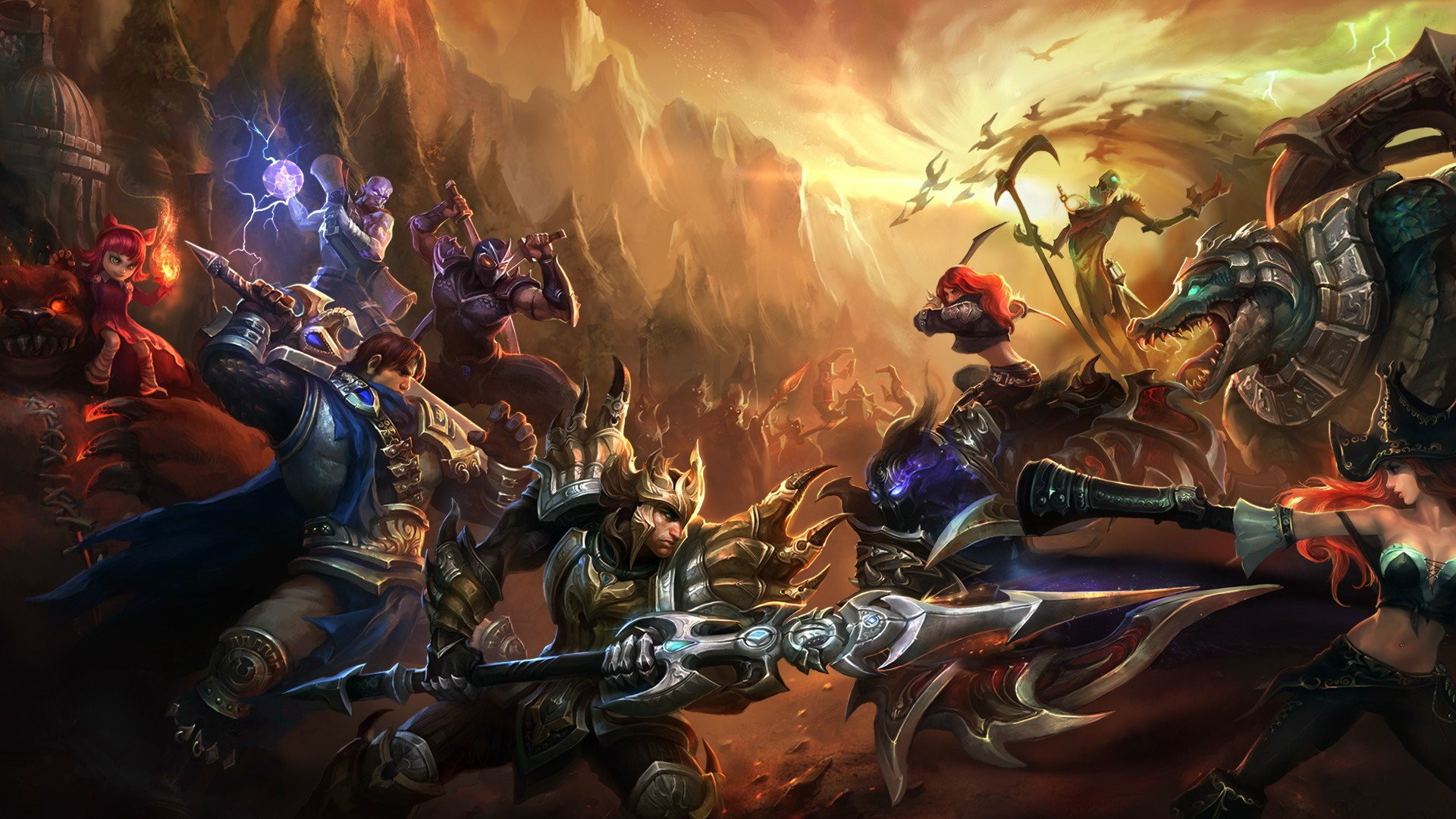 League of Legends, Campioni, Battaglia, Fantasy, Full HD, sfondo per portatile