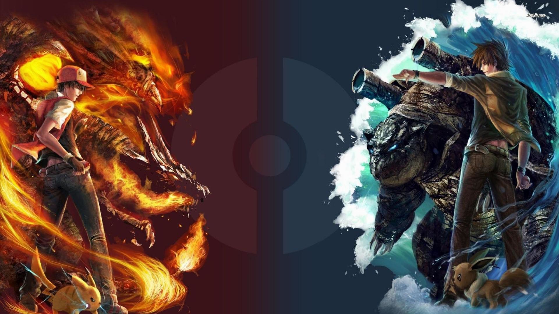 Allenatori Pokémon, Charizard, Blastoise, Pokémon, Acqua e fuoco, sfondo Full HD per PC