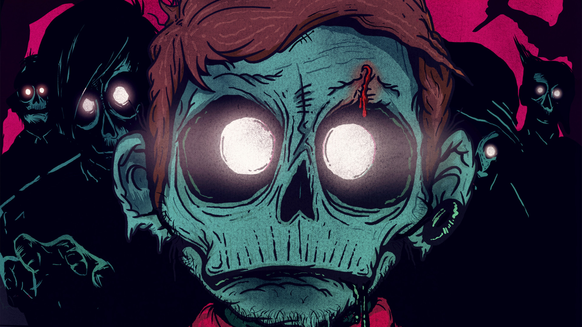 Zombi, Illustrazione, Occhi luminosi, Cartone animato, Horror, Full HD, sfondo Windows 11