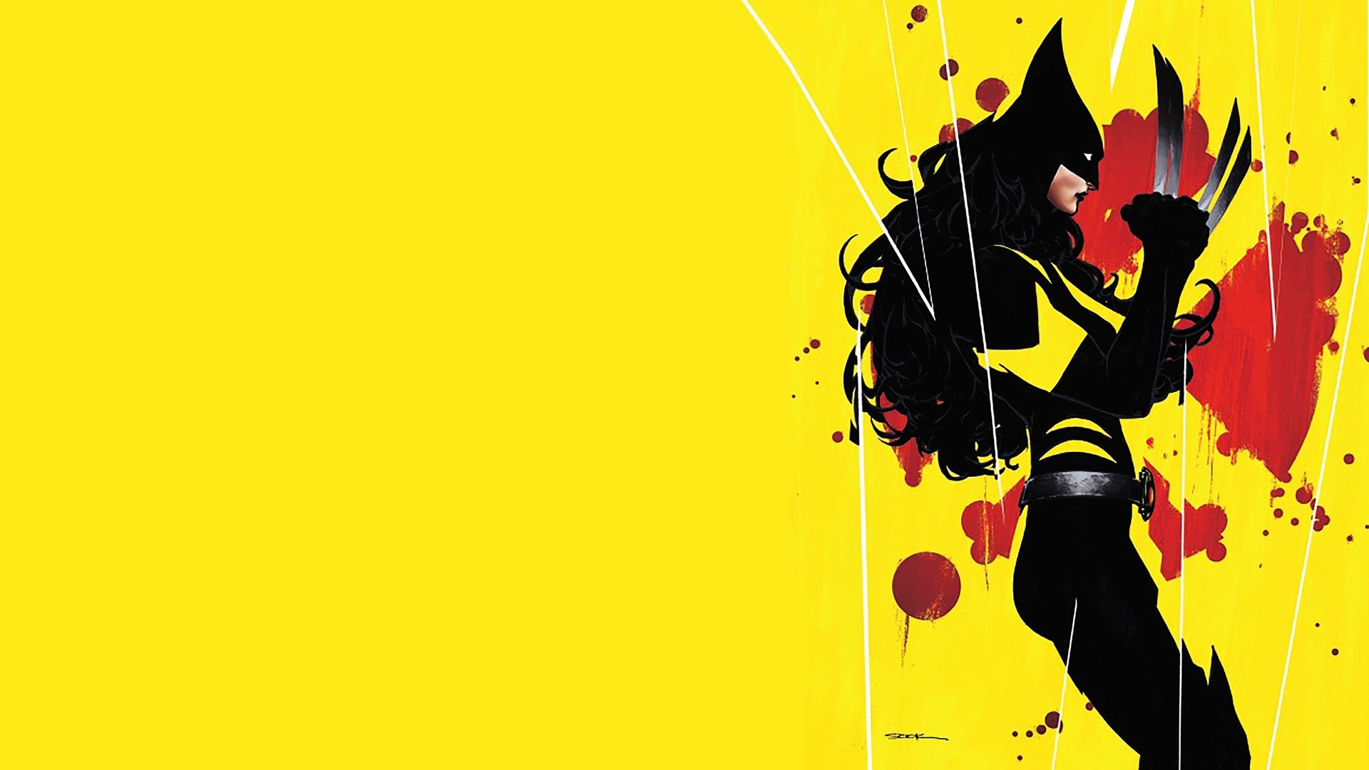 X-23, Marvel, Silhouette, Sfondo giallo, 1920x1080, wallpaper desktop