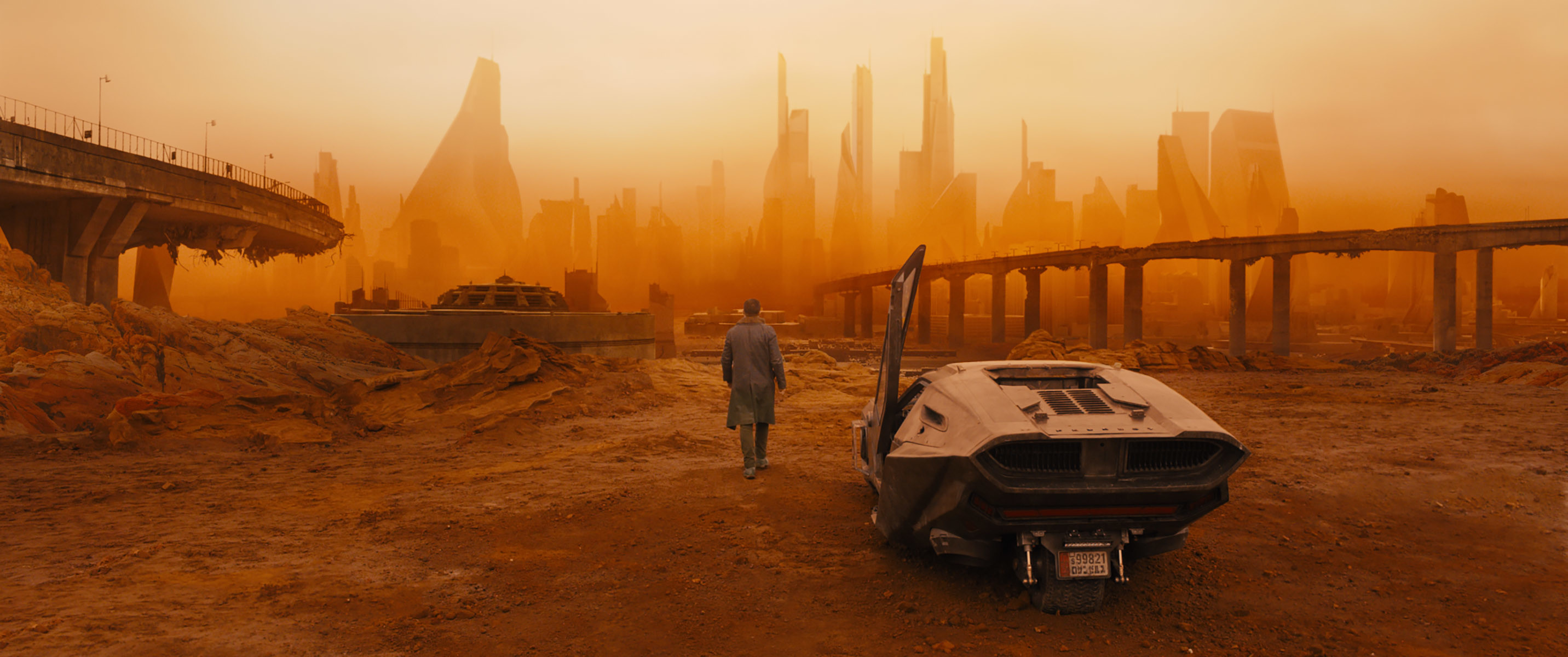 Blade Runner 2049, Las Vegas, Agente K, Spinner, Nebbia arancione, sfondo ultrawide 21:9