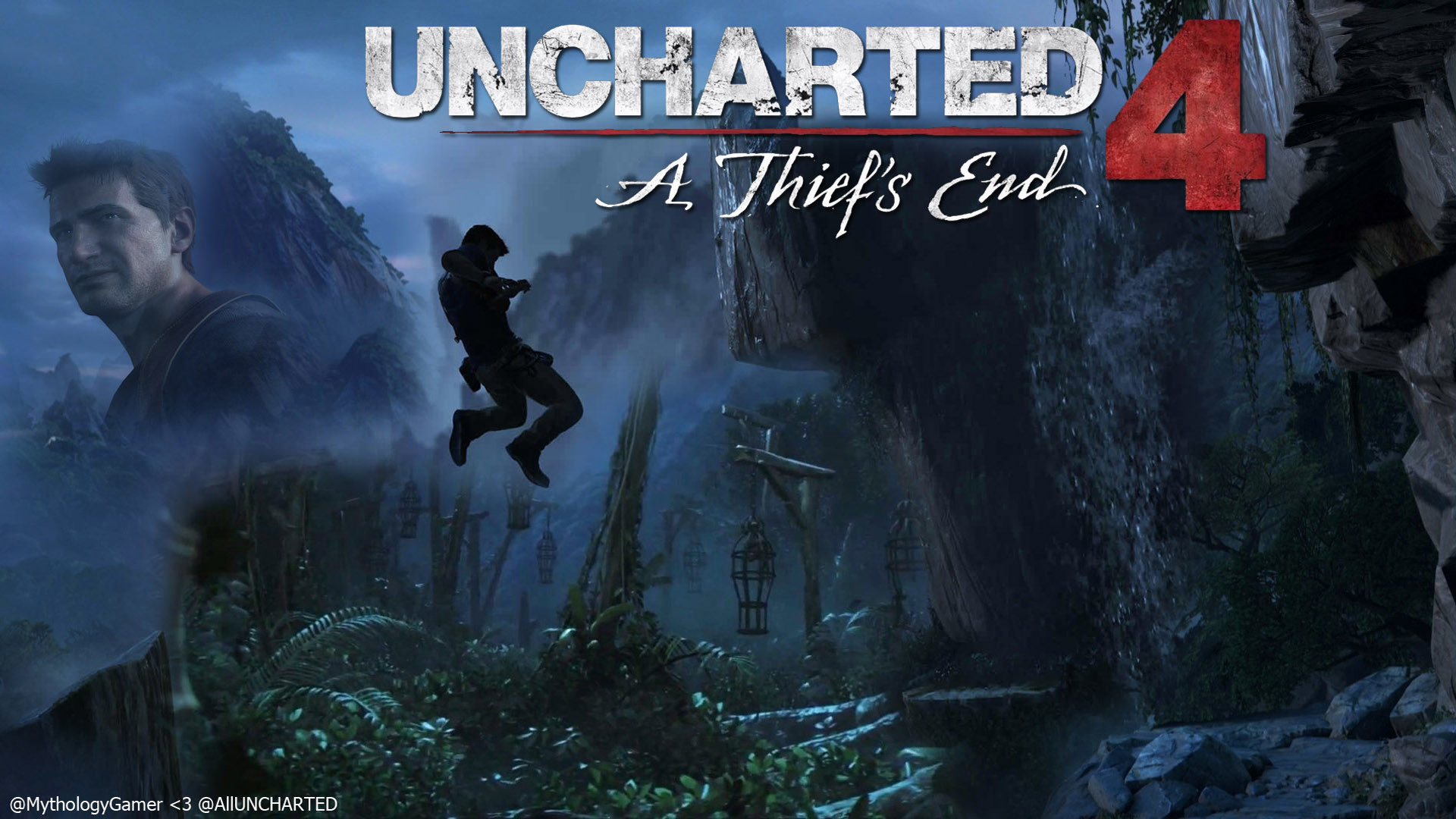 Nathan Drake, Uncharted 4: Fine di un ladro, Logo, Fan art, 16:9 Full HD, wallpaper widescreen