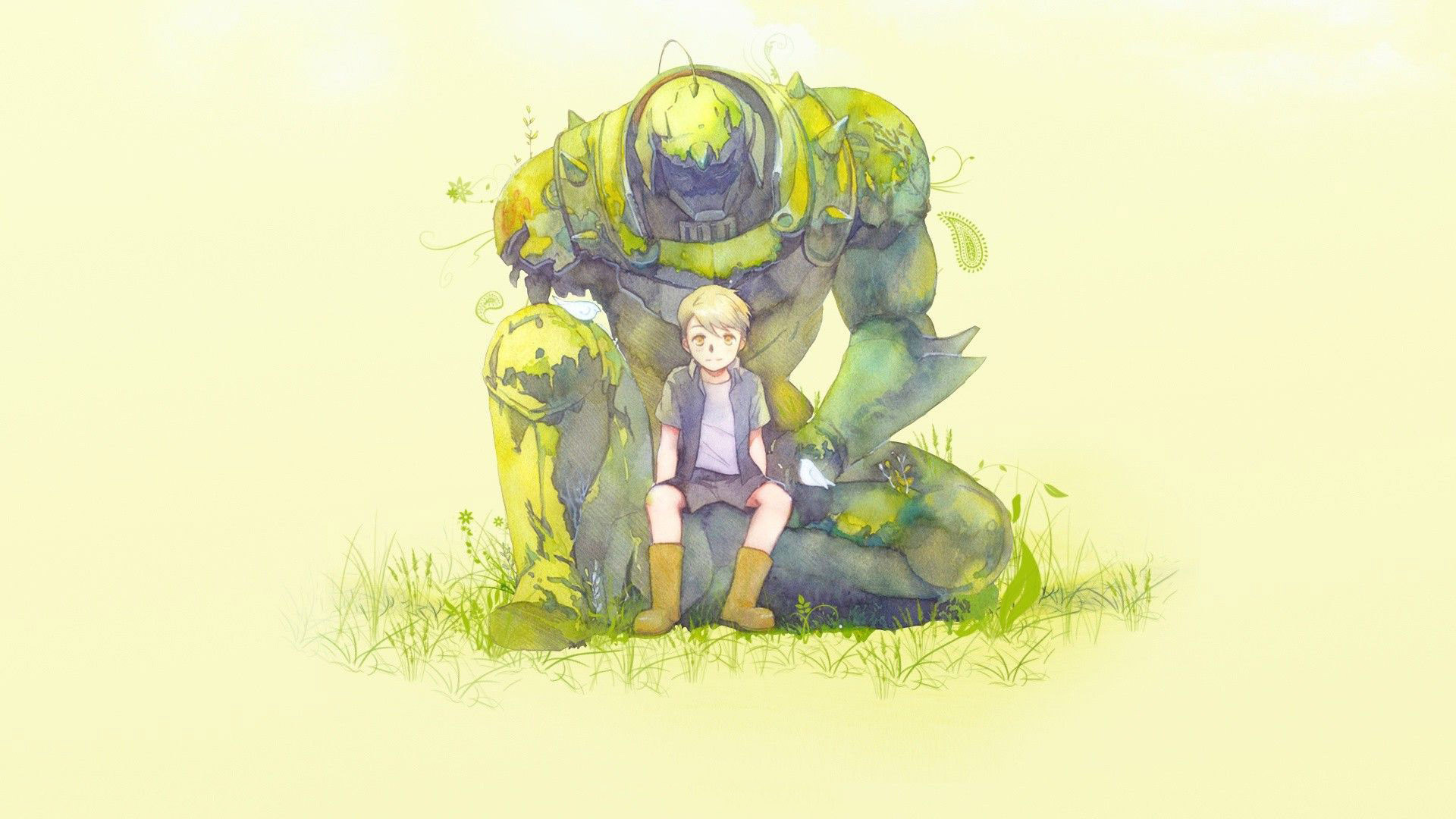 Alphonse Elric, Fullmetal Alchemist: Brotherhood, Acquerello, Prato, sfondo desktop Full HD