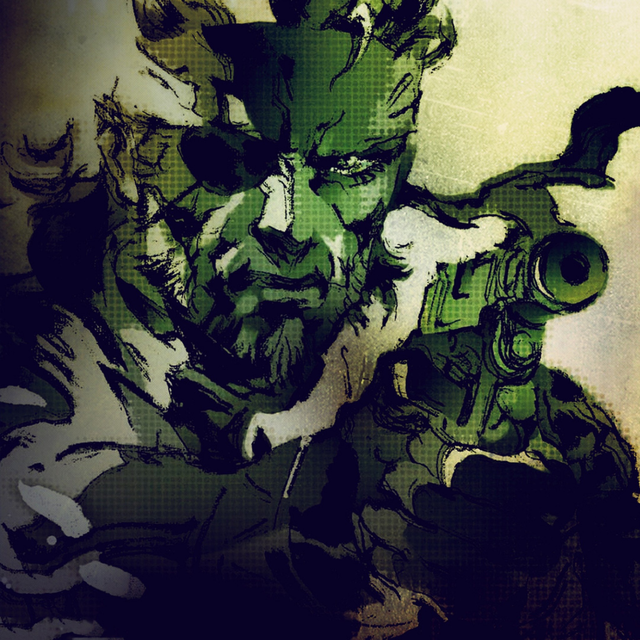 Solid Snake, Metal Gear Solid, Yoji Shinkawa, Pistola, Toni verdi, sfondo per iPad