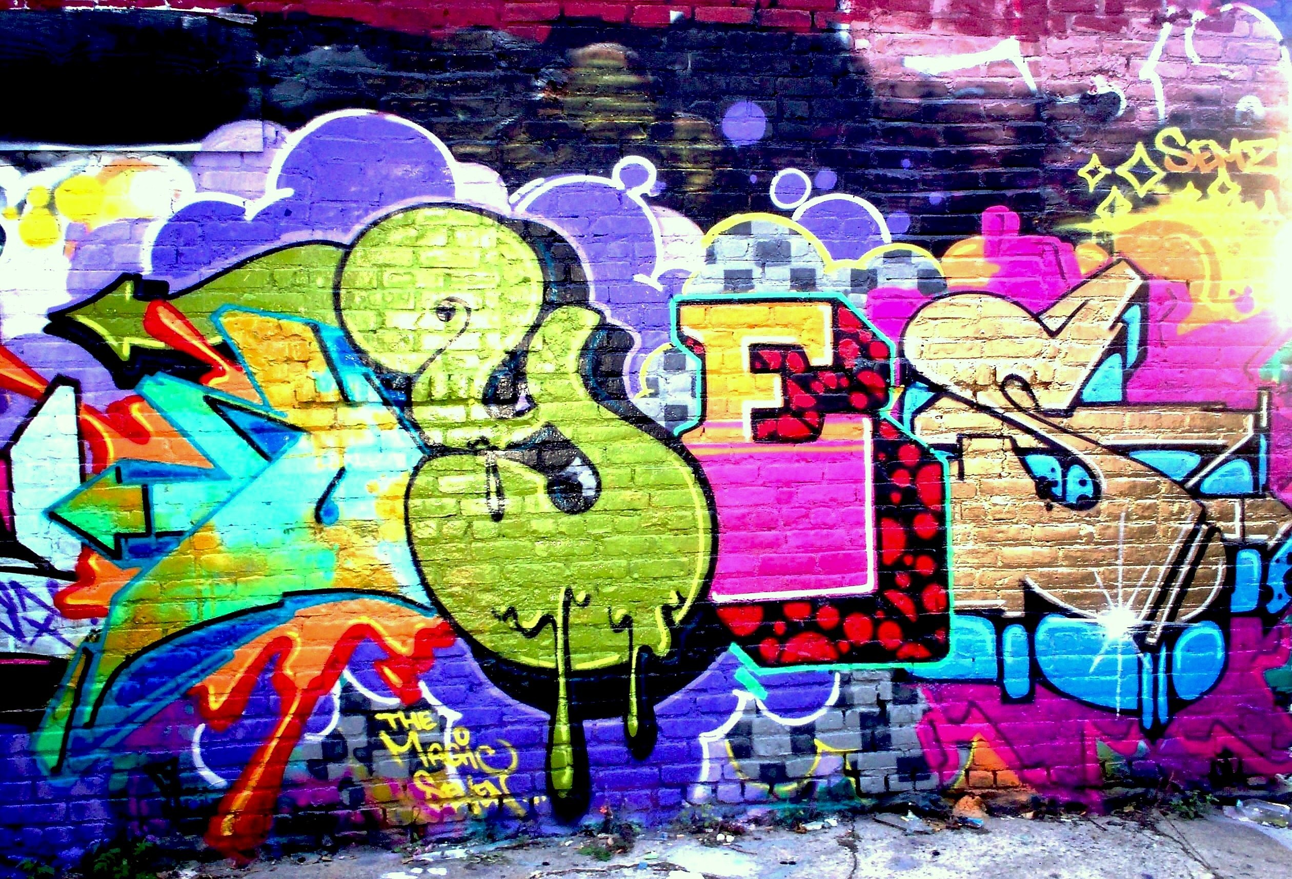 Graffiti, Lettering, Colori vivaci, Muro di mattoni, Full HD, sfondo per PC e portatile