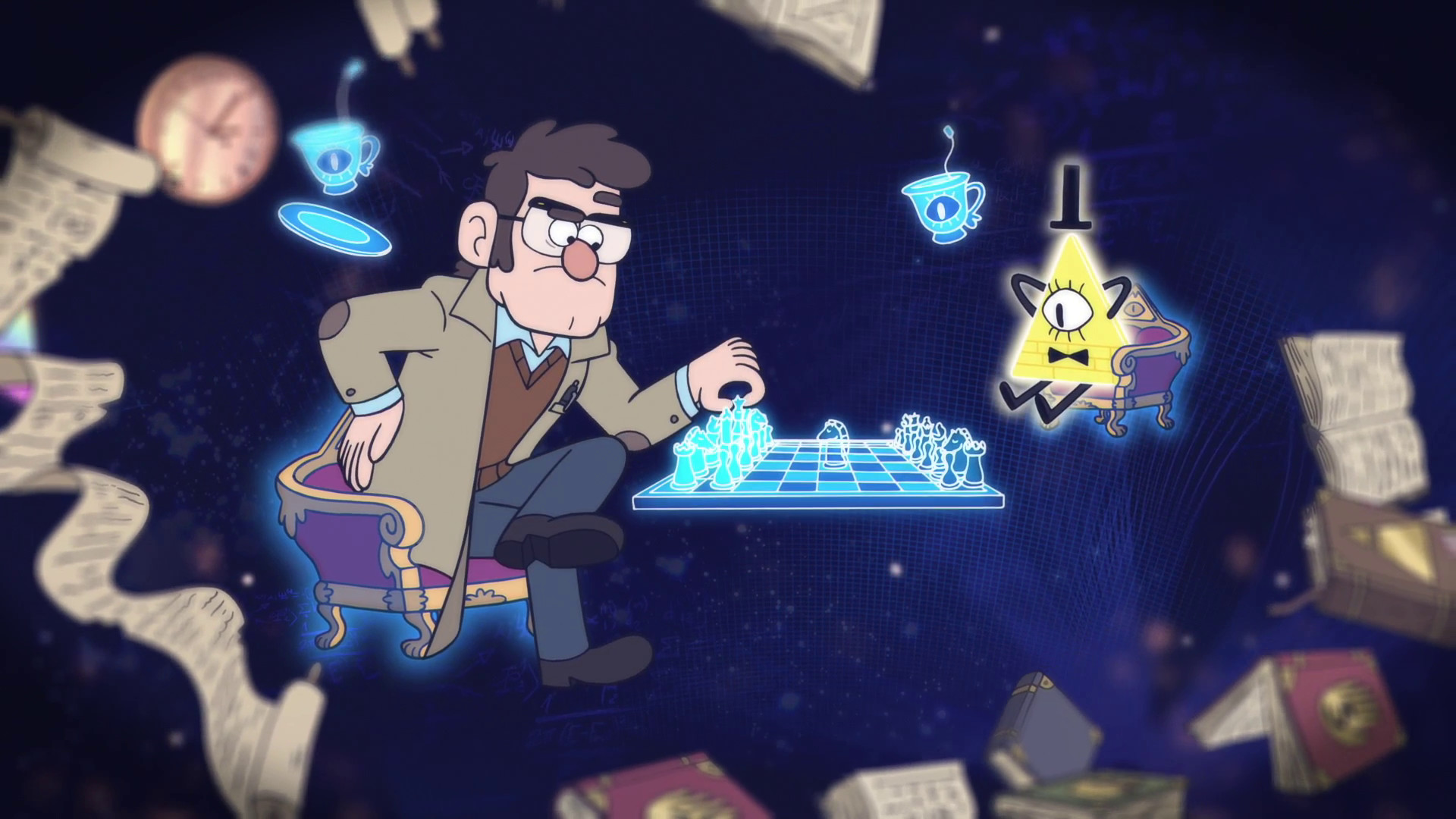 Ford Pines, Bill Cipher, Gravity Falls, Scacchi, Spazio, 1920x1080, immagine di sfondo