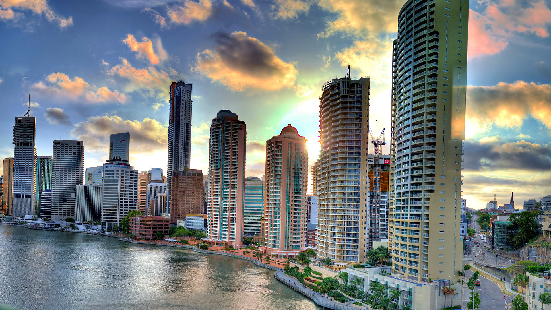Brisbane, Grattacieli, Fiume, HDR, Full HD, sfondo per il tuo desktop