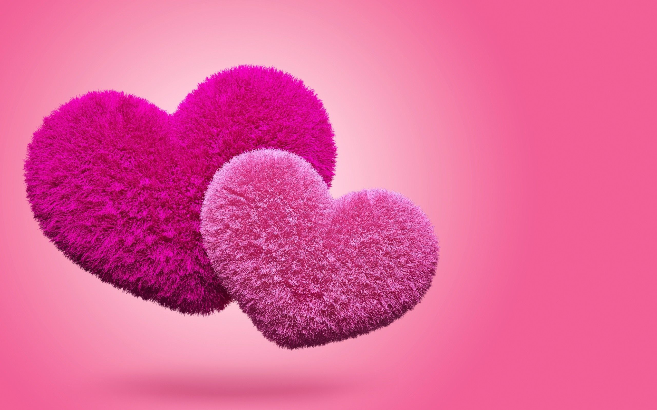 Cuori di peluche, Fucsia, Sfondo rosa, 2K, wallpaper per PC