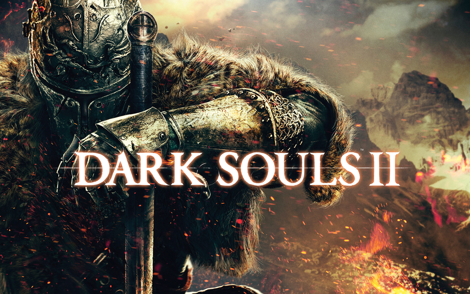 Dark Souls II, Logo, Cavaliere in armatura, Braci, 16:10 Full HD, sfondo widescreen