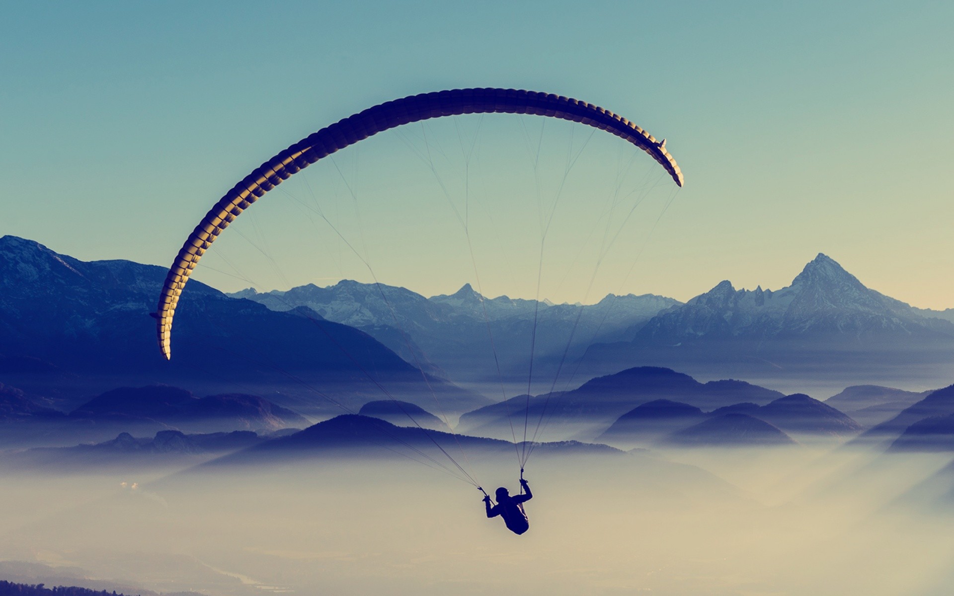 Parapendio, Montagne, Nebbia, 1920x1200, immagine di sfondo