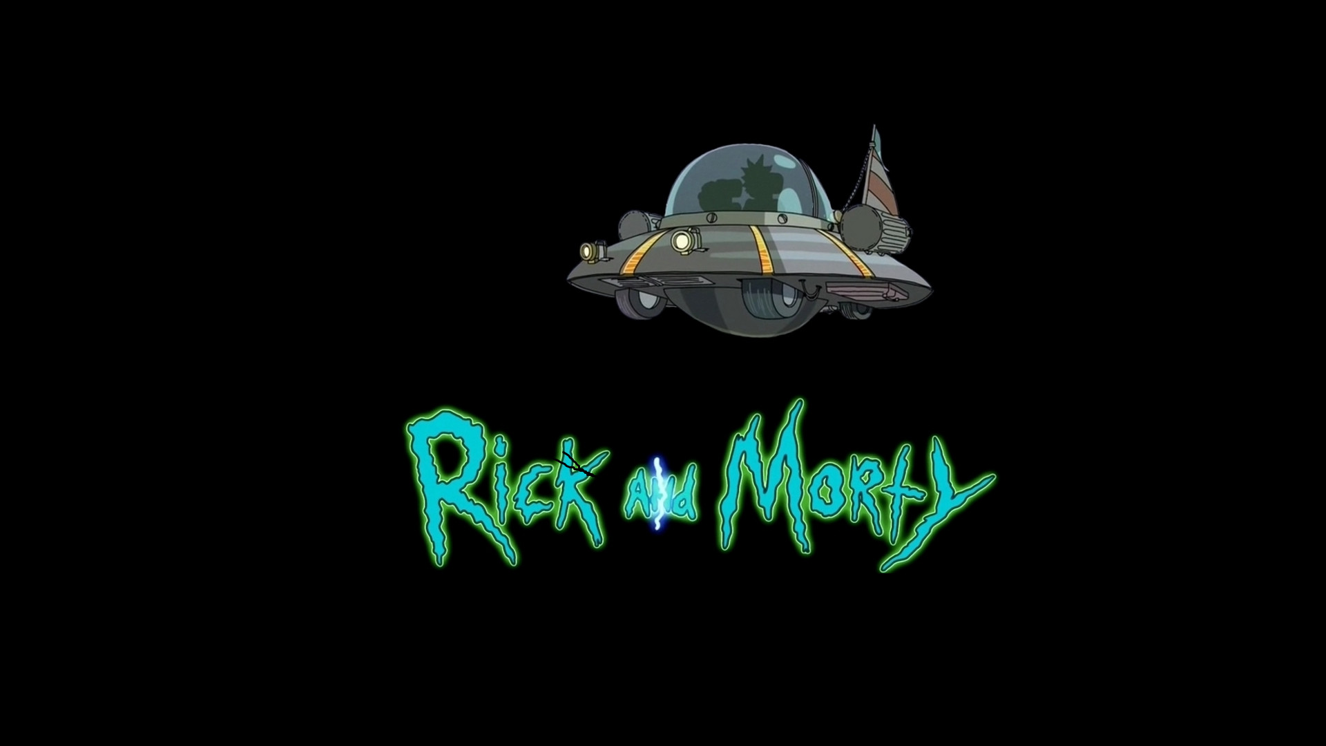 Rick and Morty, Logo, Navicella di Rick, Sfondo nero, Full HD, wallpaper per portatile