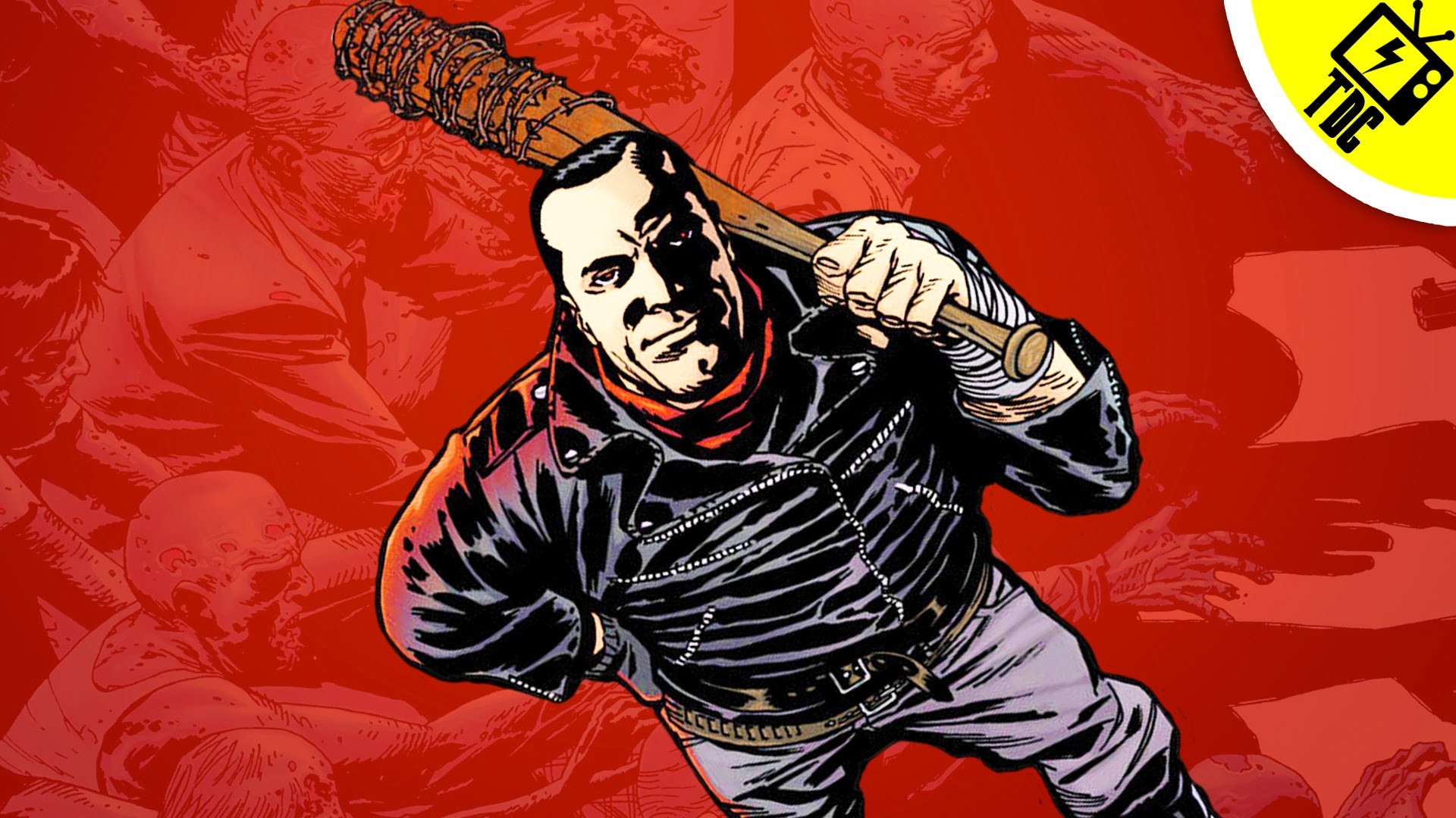 Negan, The Walking Dead, Fumetto, Lucille, Sfondo rosso, 16:9 Full HD, wallpaper widescreen