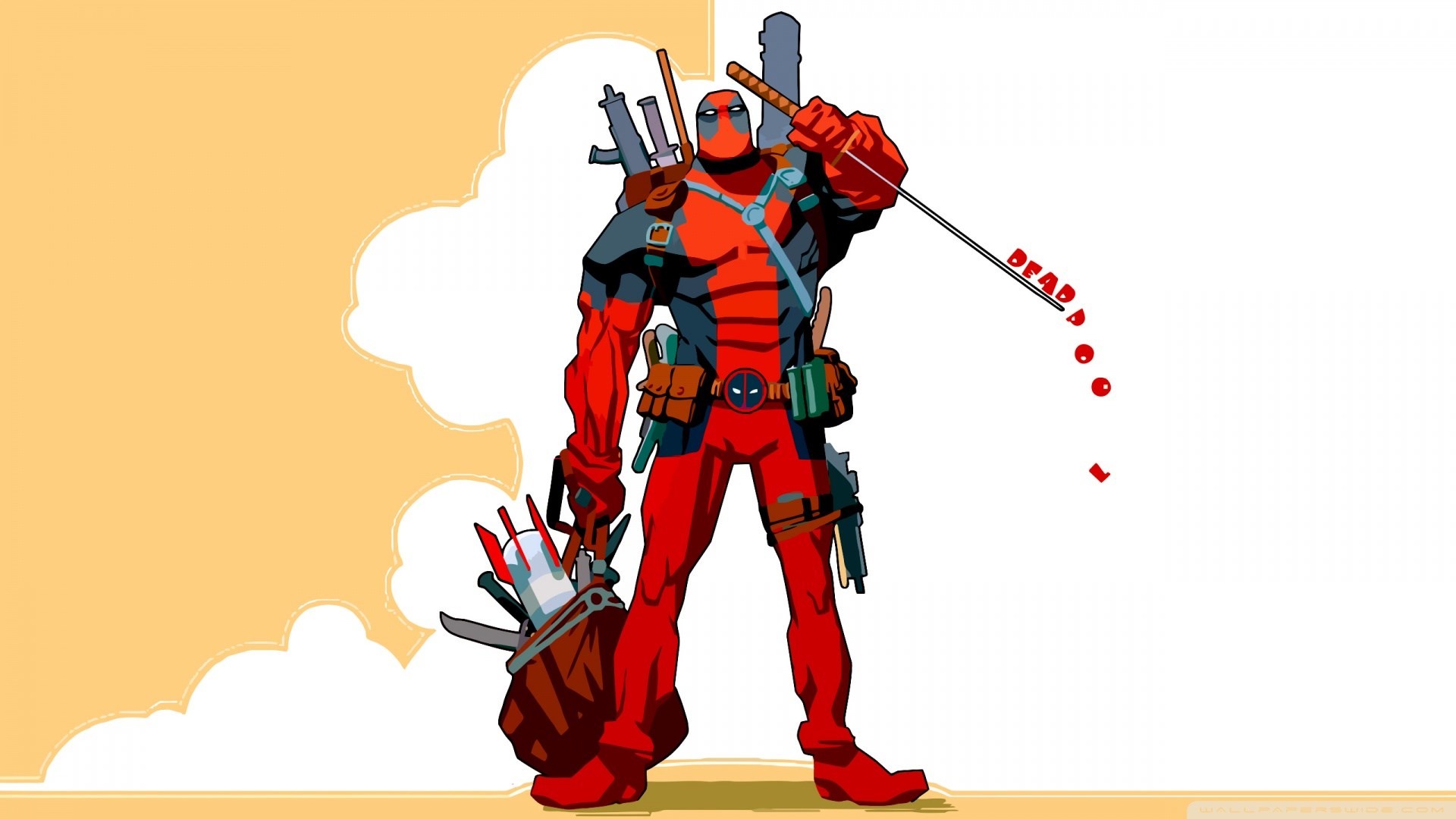 Deadpool, Marvel Comics, Armi, Nuvole, Full HD, sfondo desktop