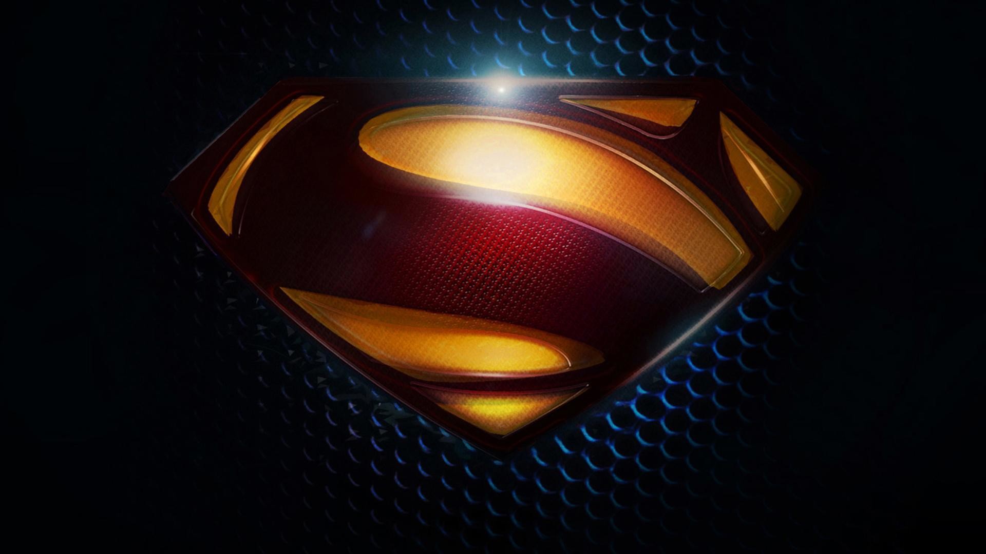 Logo di Superman, L'uomo d'acciaio, Metallo, Sfondo scuro, 16:9 Full HD, wallpaper widescreen
