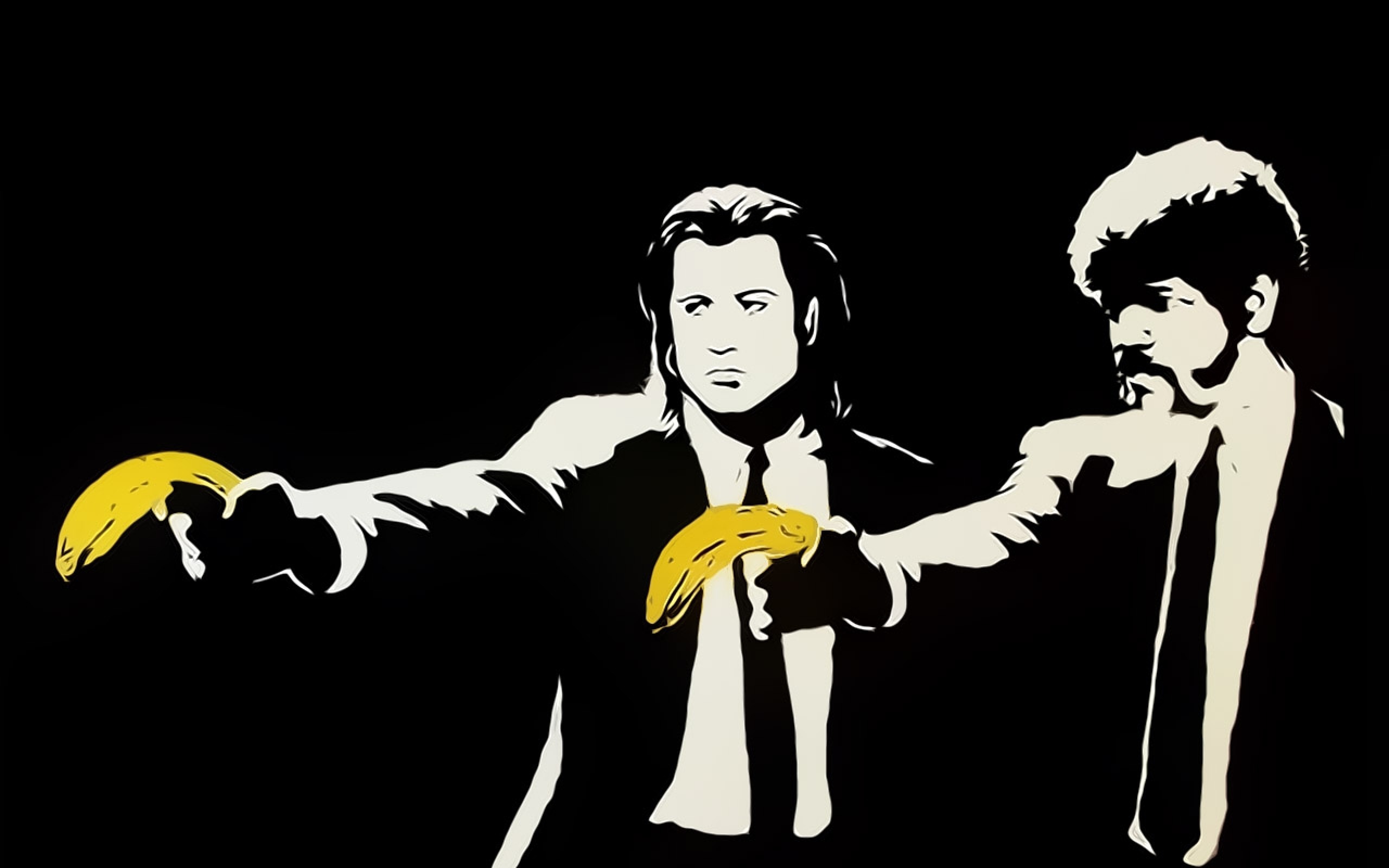 Pulp Fiction, Banksy, Banane, Sfondo nero, 16:10 2K, wallpaper widescreen