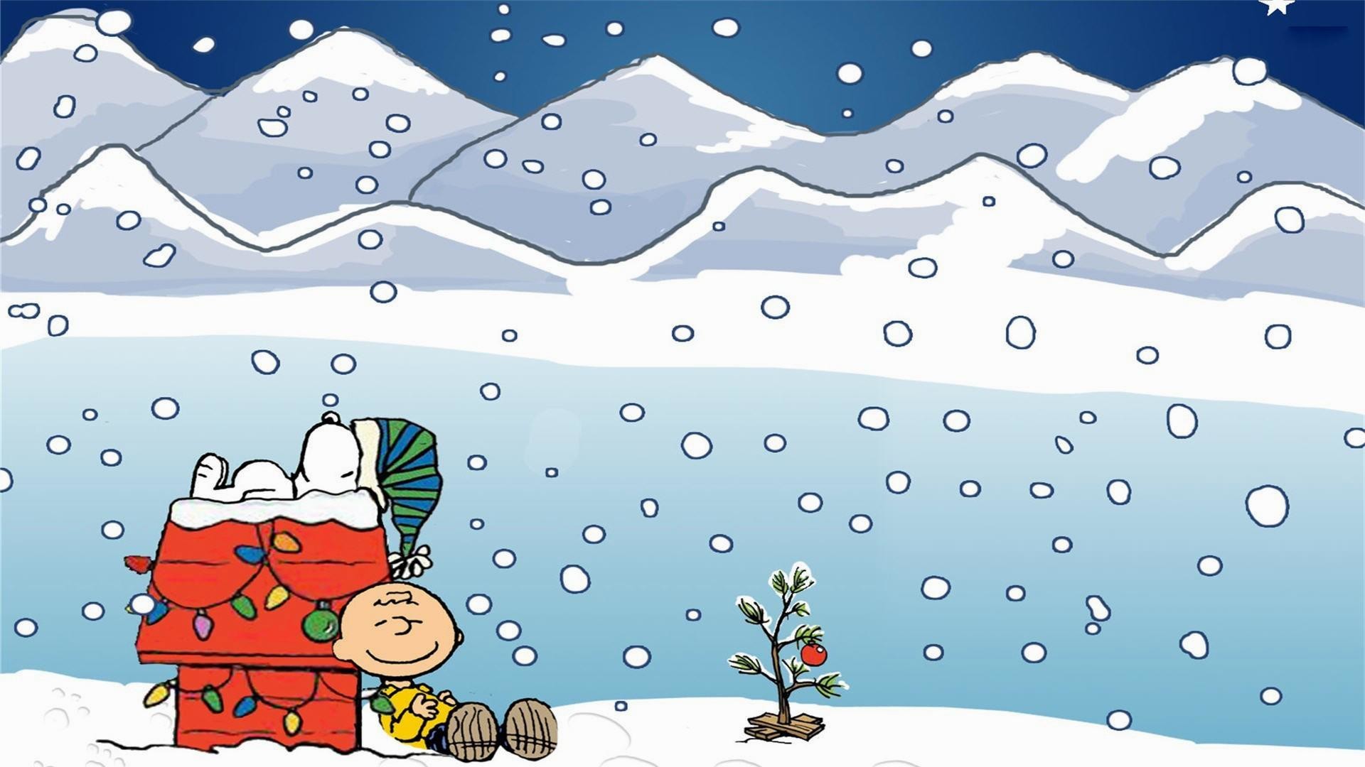 Snoopy, Charlie Brown, Neve, Montagne, Natale, Full HD, sfondo per PC