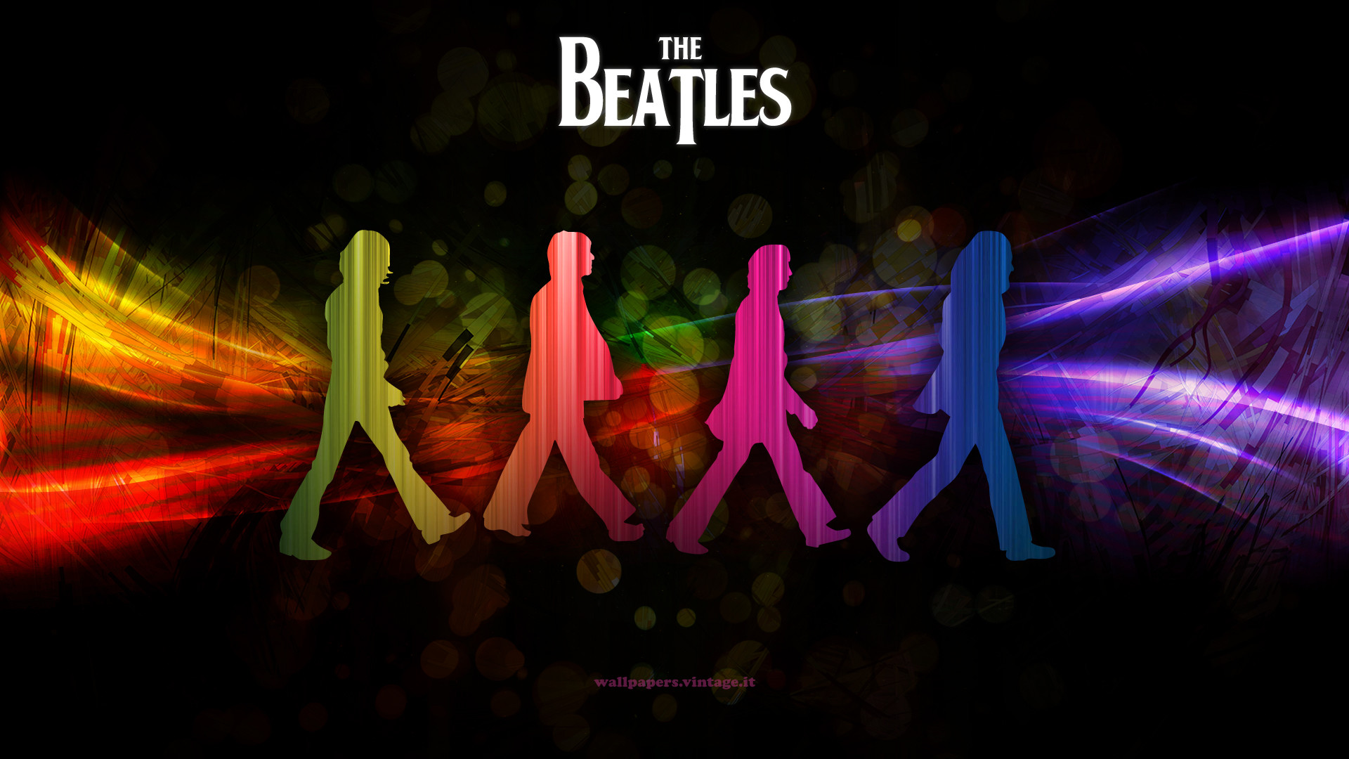 The Beatles, Abbey Road, Silhouette, Arcobaleno di luci, Sfondo nero, wallpaper Windows 11