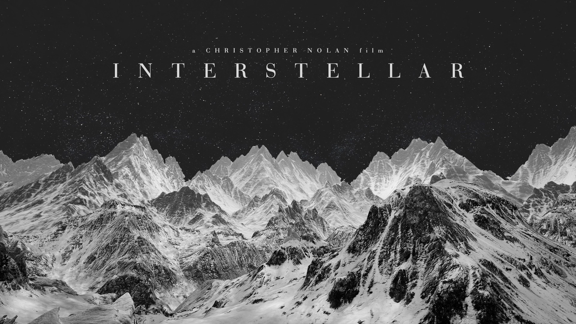 Interstellar, Christopher Nolan, Titolo, Montagne, Bianco e nero, sfondo 16:9 Full HD