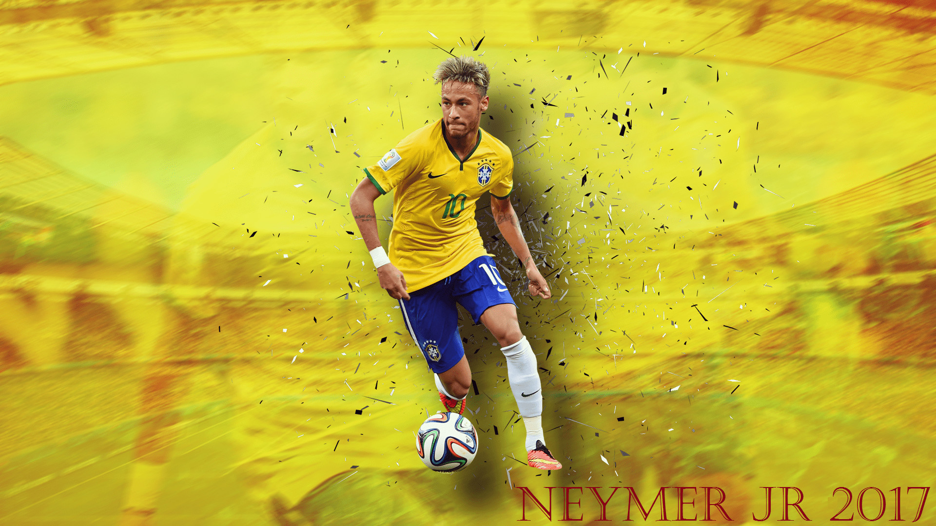 Neymar, Nazionale brasiliana, Giallo, Arte digitale, Full HD, sfondo per PC
