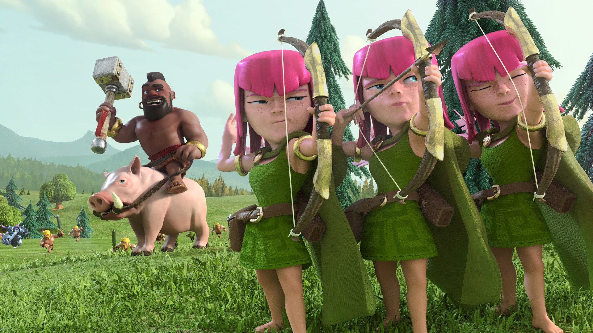 Arciera, Domatore di cinghiali, Clash of Clans, Prato, Foresta, Full HD, sfondo per portatile