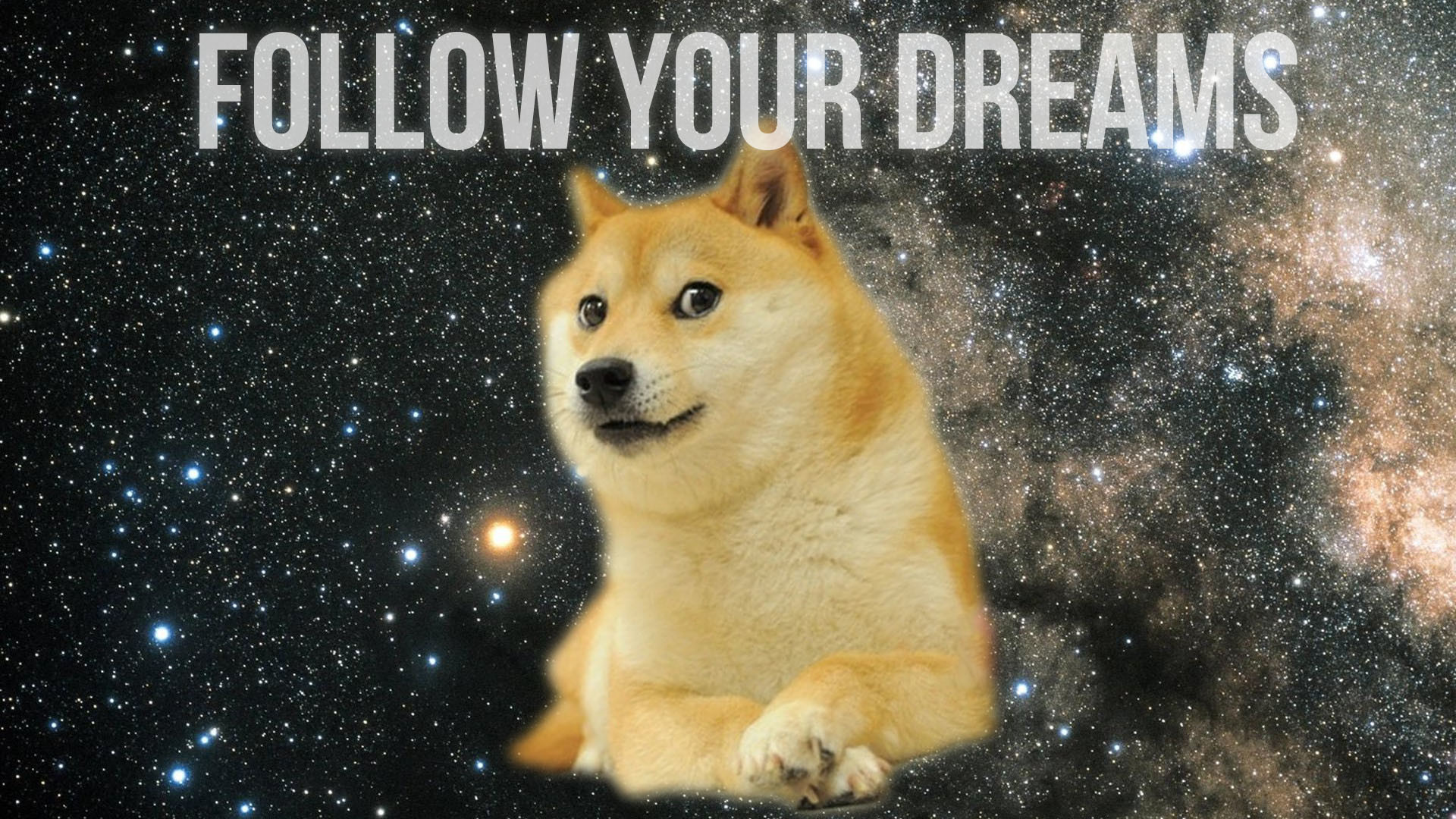 Doge, Follow Your Dreams, Spazio, Stelle, 1920x1080, sfondo per PC