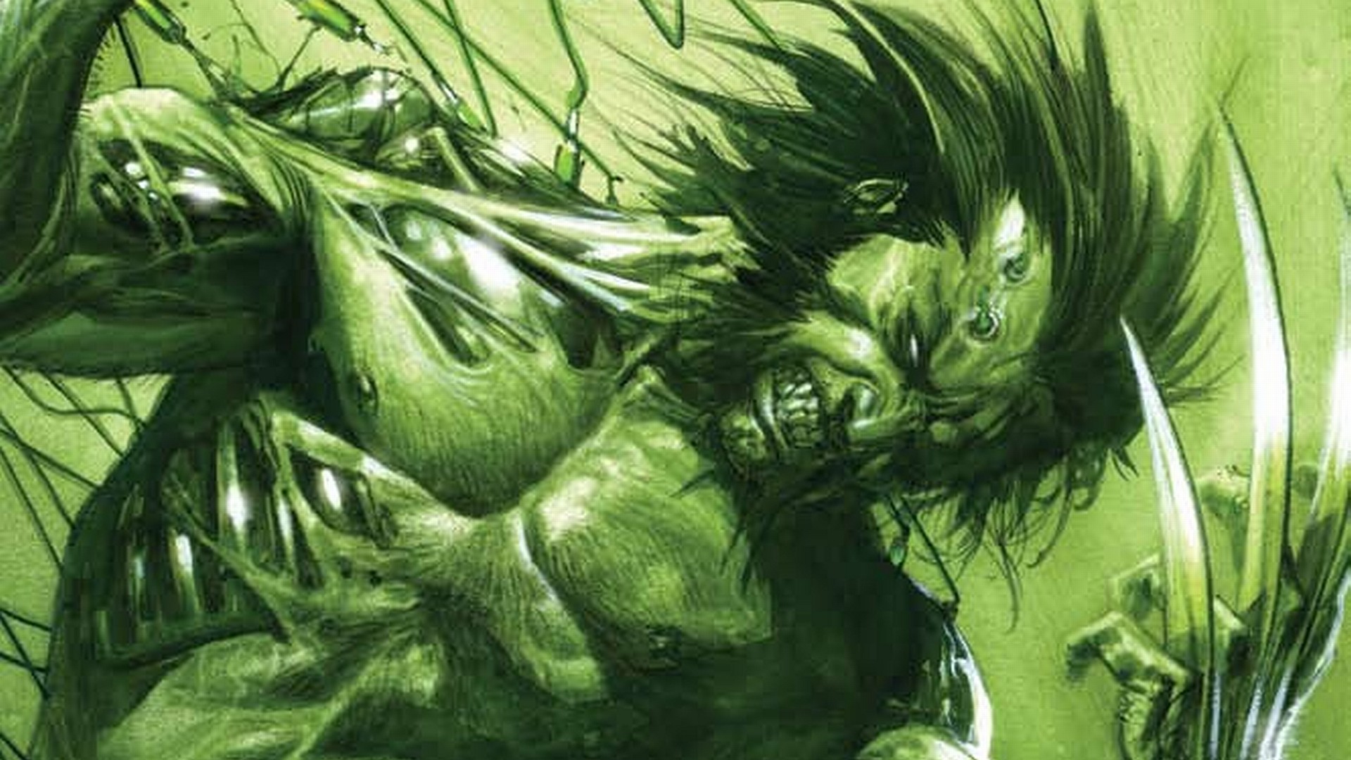 Wolverine, Hulk, Marvel Comics, Combattimento, Verde, Full HD, sfondo per portatile