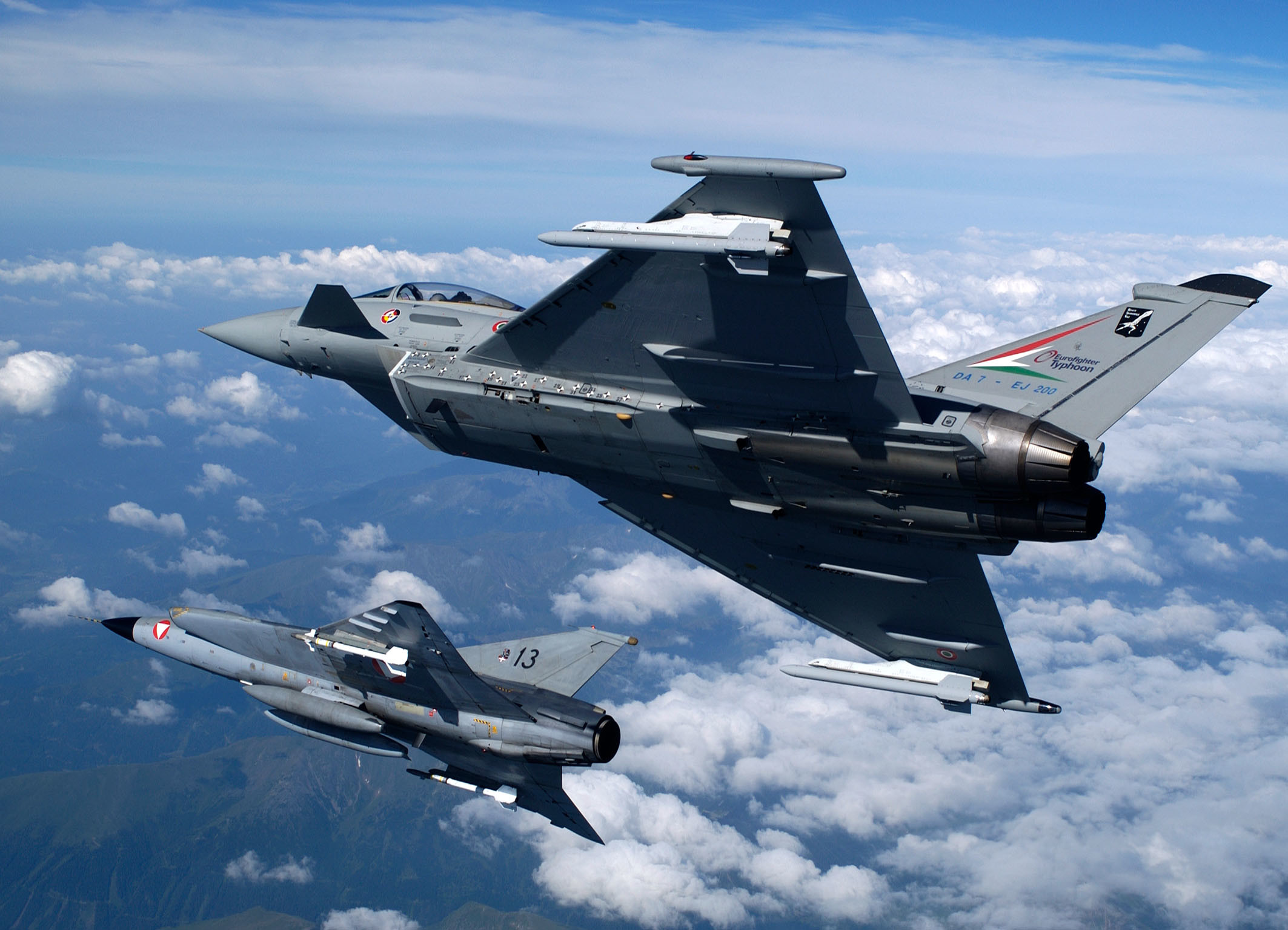 Eurofighter Typhoon, Caccia, Aeronautica militare, Nuvole, Volo, sfondo Full HD per computer