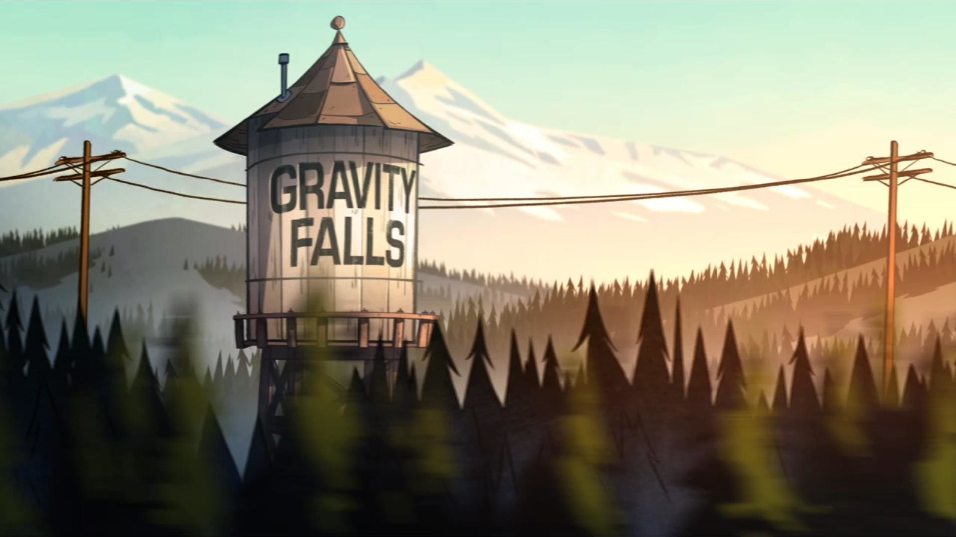 Gravity Falls, Torre dell'acqua, Foresta, Montagne, 1920x1080, wallpaper desktop