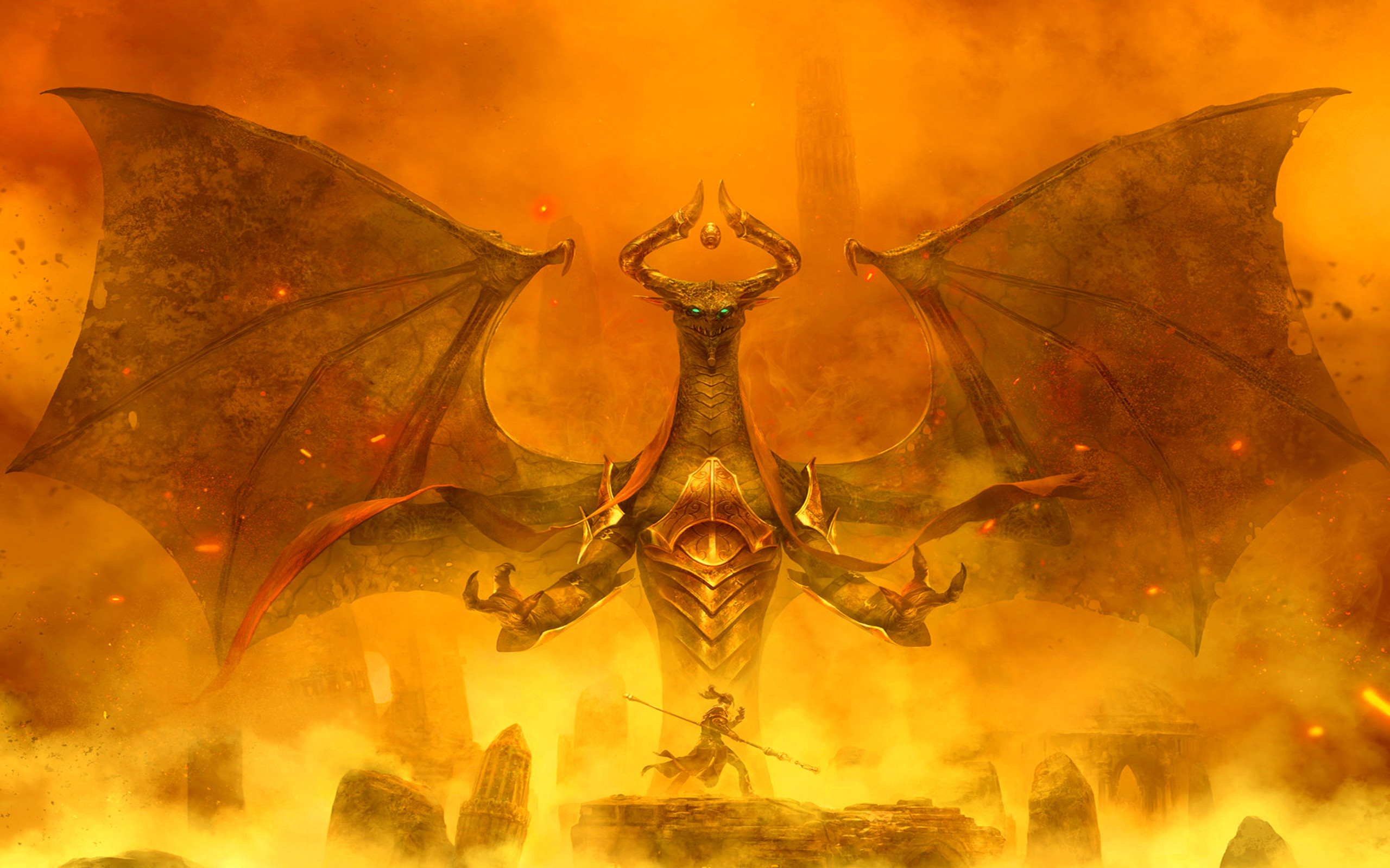 Magic: The Gathering, Drago, Ali, Arancione, 2560x1600, sfondo per PC