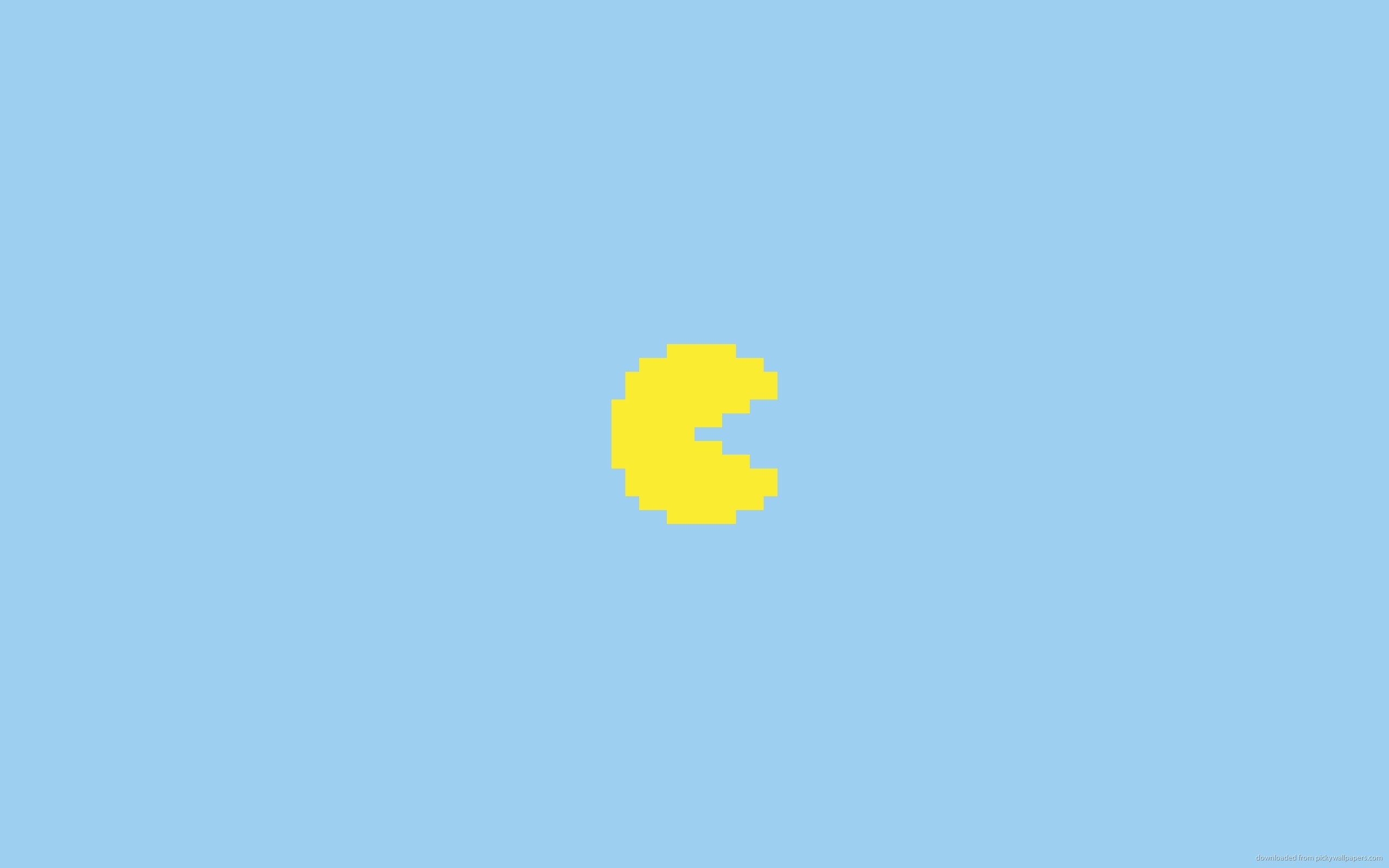 Pac-Man, Pixel art, Sfondo azzurro, Minimalismo, 2K, wallpaper per PC