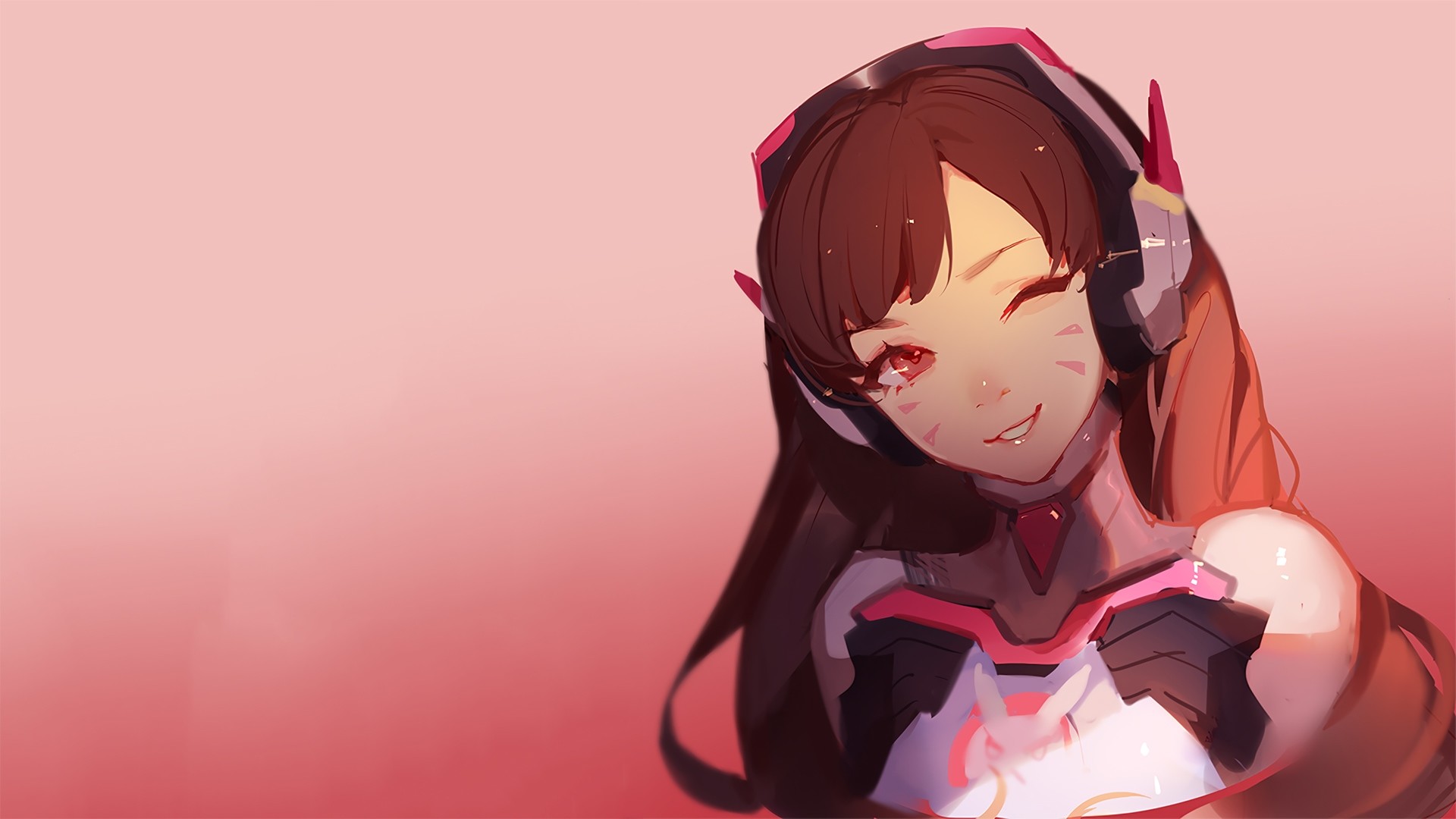 D.Va, Overwatch, Occhiolino, Sfondo rosa, Full HD, wallpaper per computer