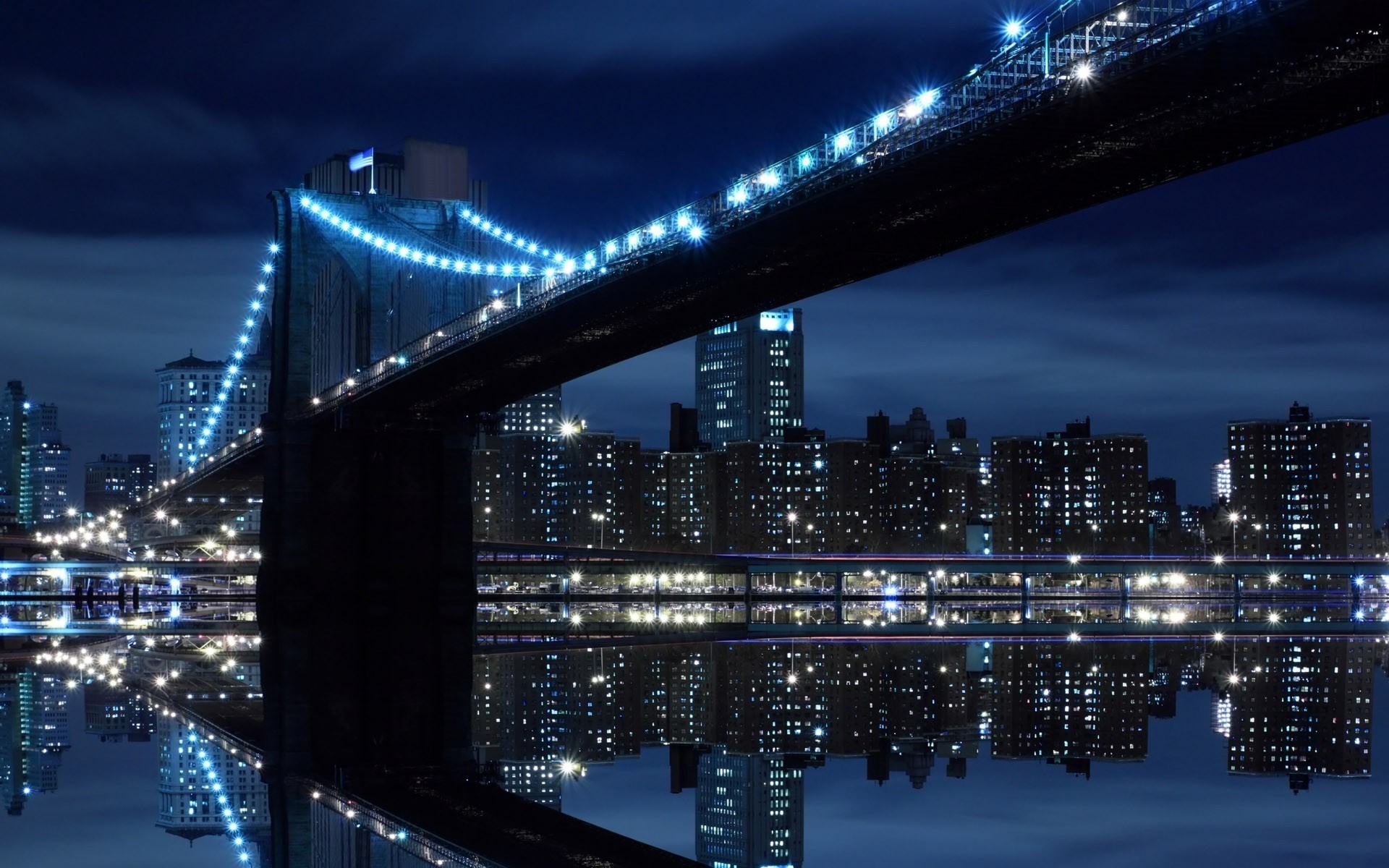 Ponte di Brooklyn, New York, Notte, Riflesso, 1920x1200, immagine di sfondo