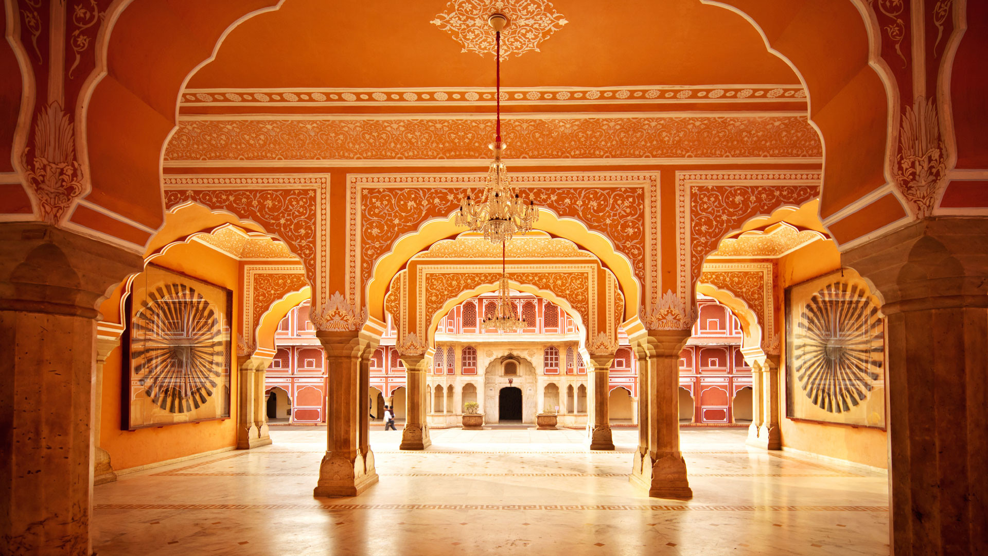 Palazzo di Città di Jaipur, Jaipur, India, Archi, Arancione, 1920x1080, immagine di sfondo