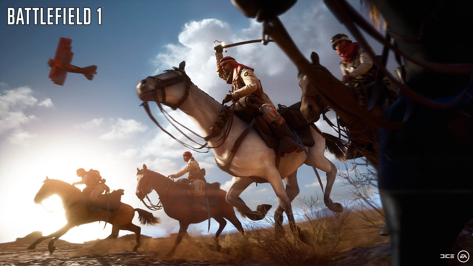 Battlefield 1, Cavalleria, Cavalli, Sciabola, Biplano, 1920x1080, sfondo per PC