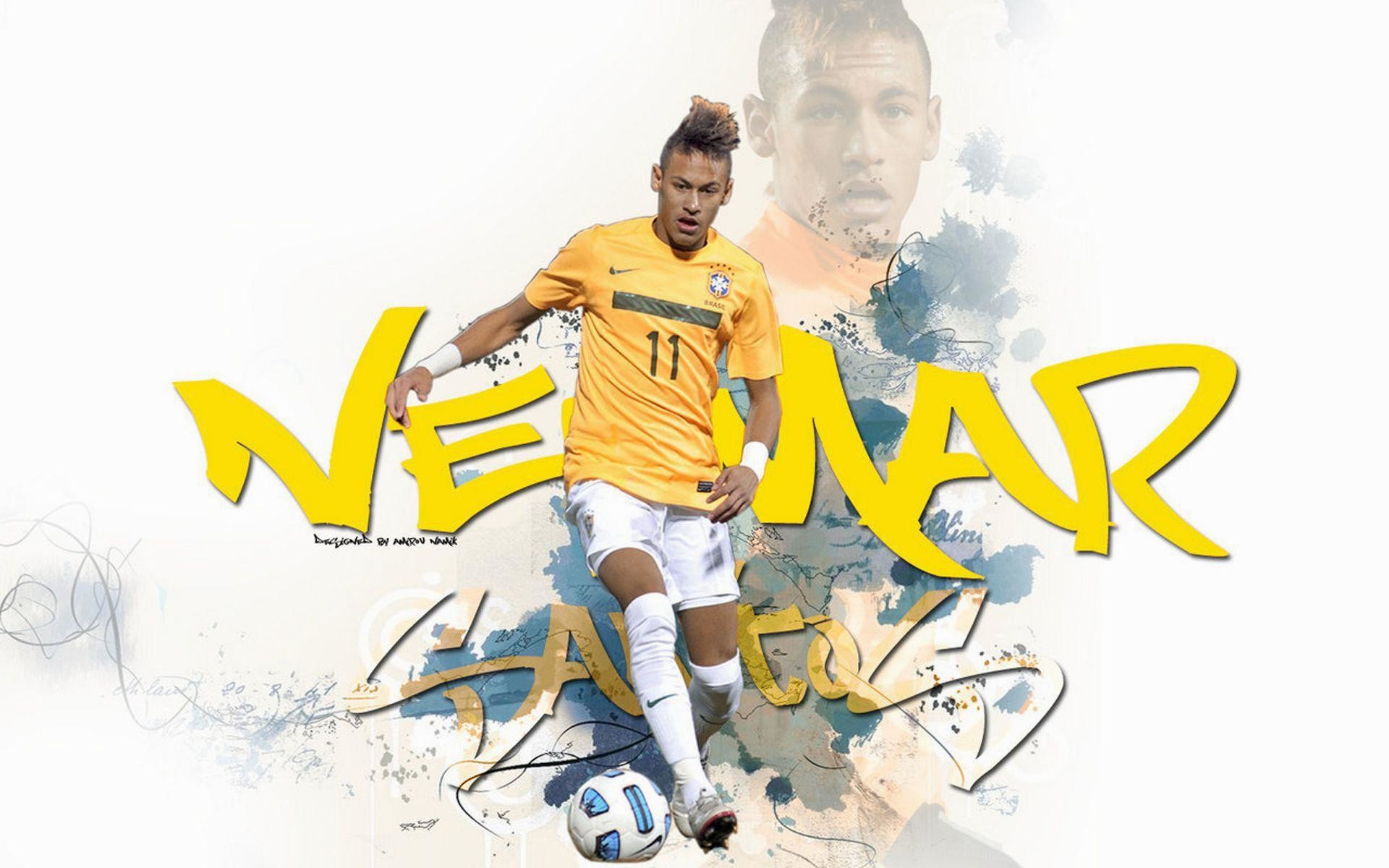 Neymar, Santos FC, Nazionale brasiliana, Graffiti, Giallo, 16:10 Full HD, sfondo widescreen