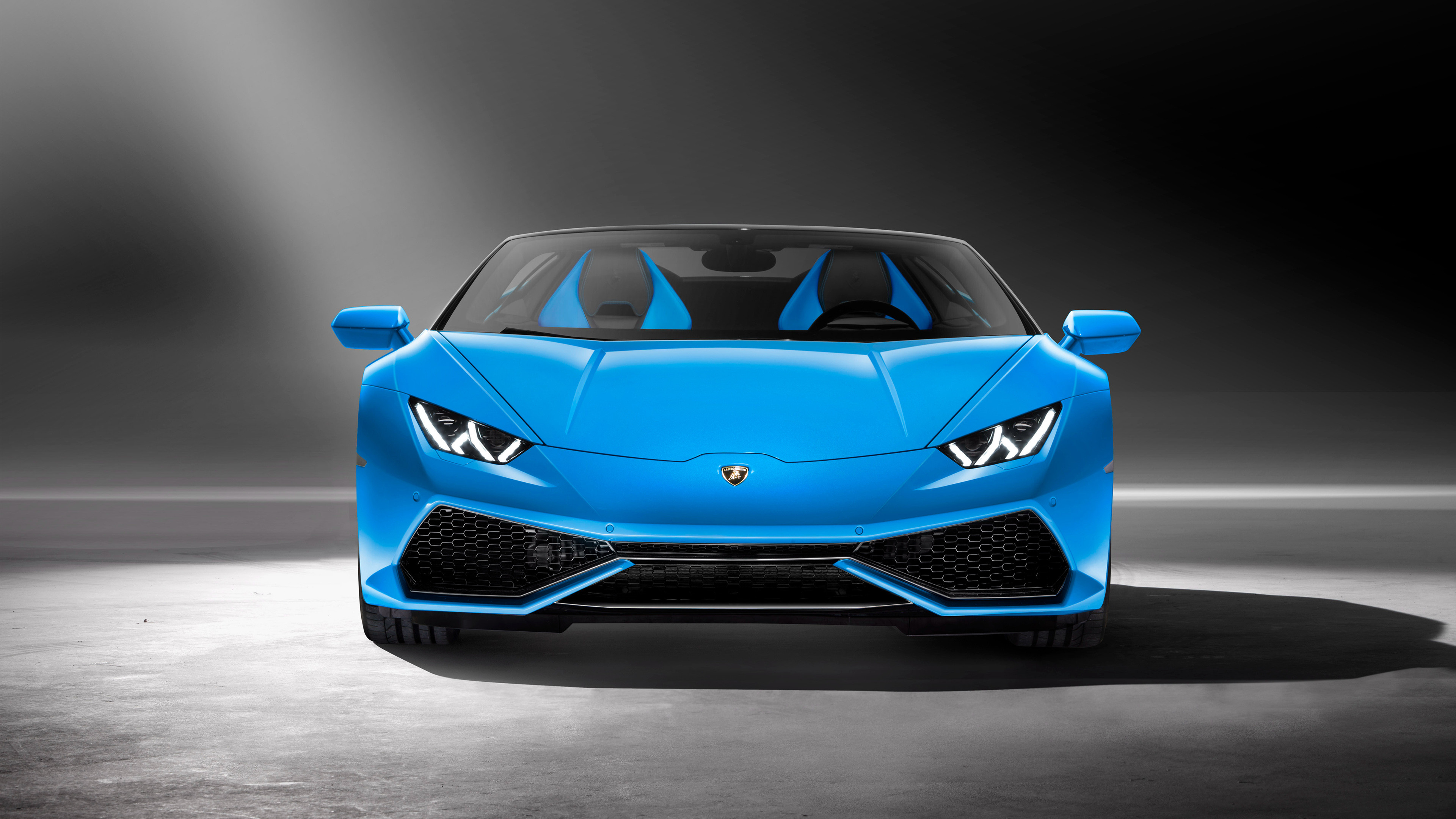 Lamborghini Huracán LP 610-4 Spyder, Azzurro, Vista frontale, Studio, sfondo desktop 2160p