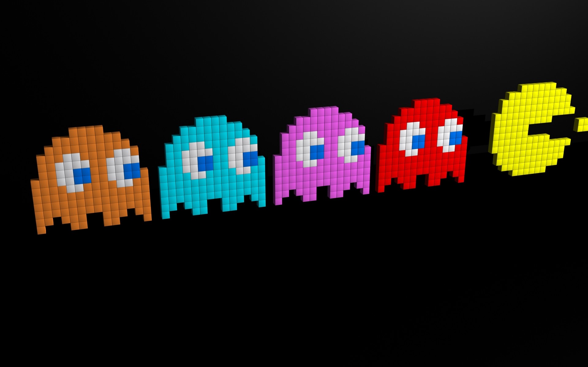 Pac-Man, Fantasmi, Pixel art, Sfondo nero, 1920x1200, wallpaper desktop