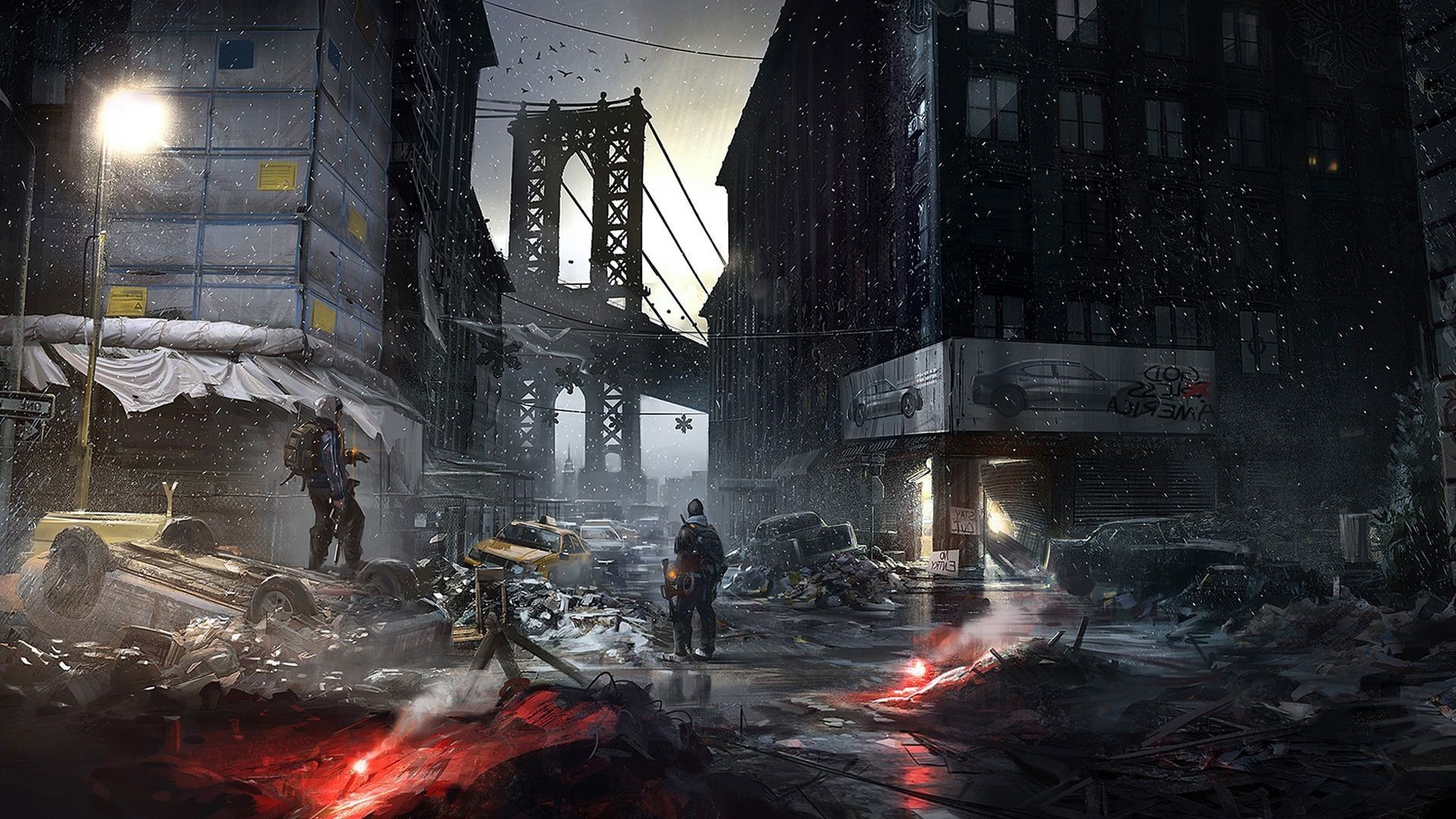 Tom Clancy's The Division, Manhattan Bridge, New York, Notte, Full HD, sfondo Windows 11