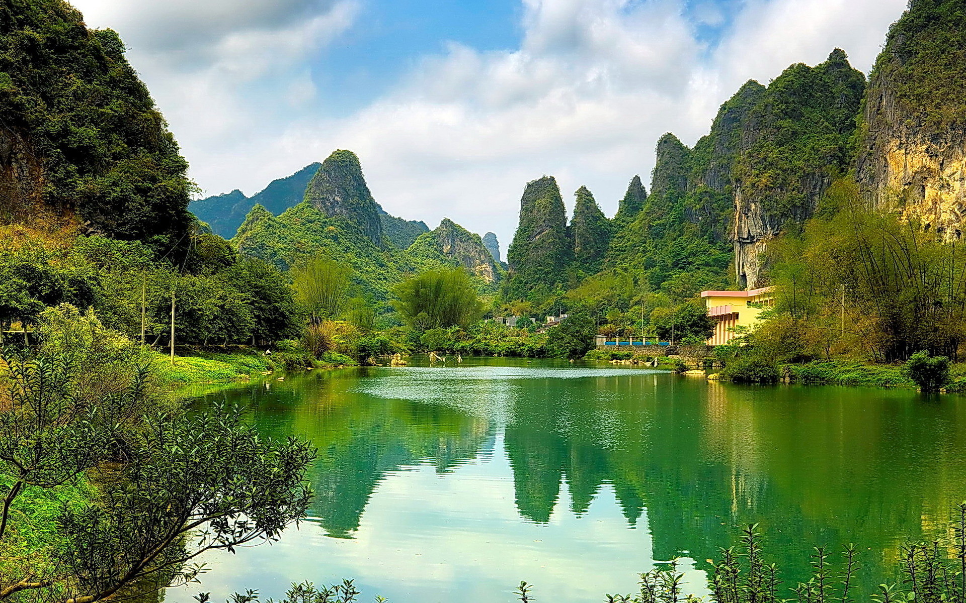 Guilin, Cina, Colline carsiche, Fiume, 1920x1200, sfondo per PC