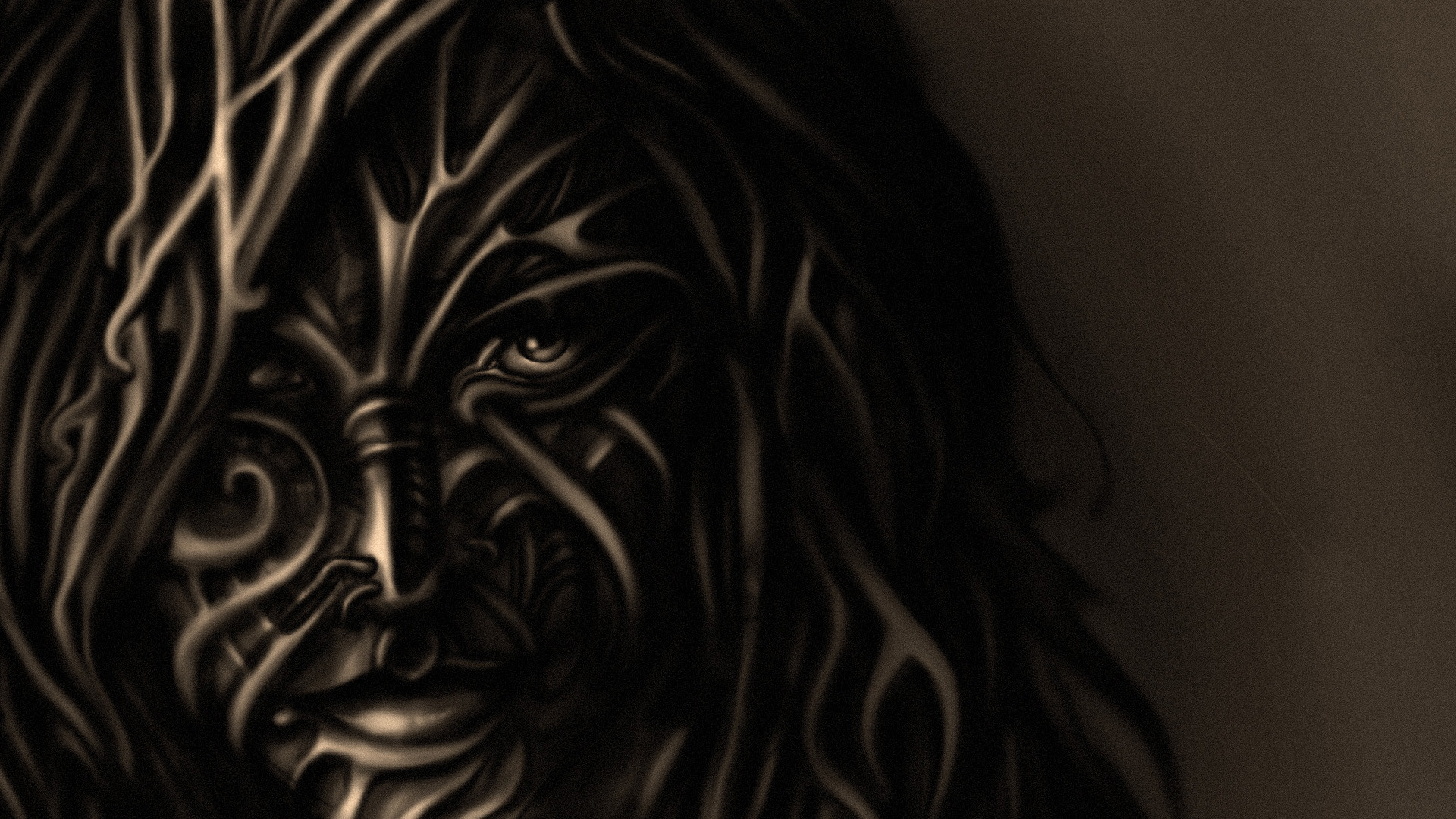 Volto, Tatuaggi tribali, Illustrazione, Seppia, 1920x1080, immagine di sfondo