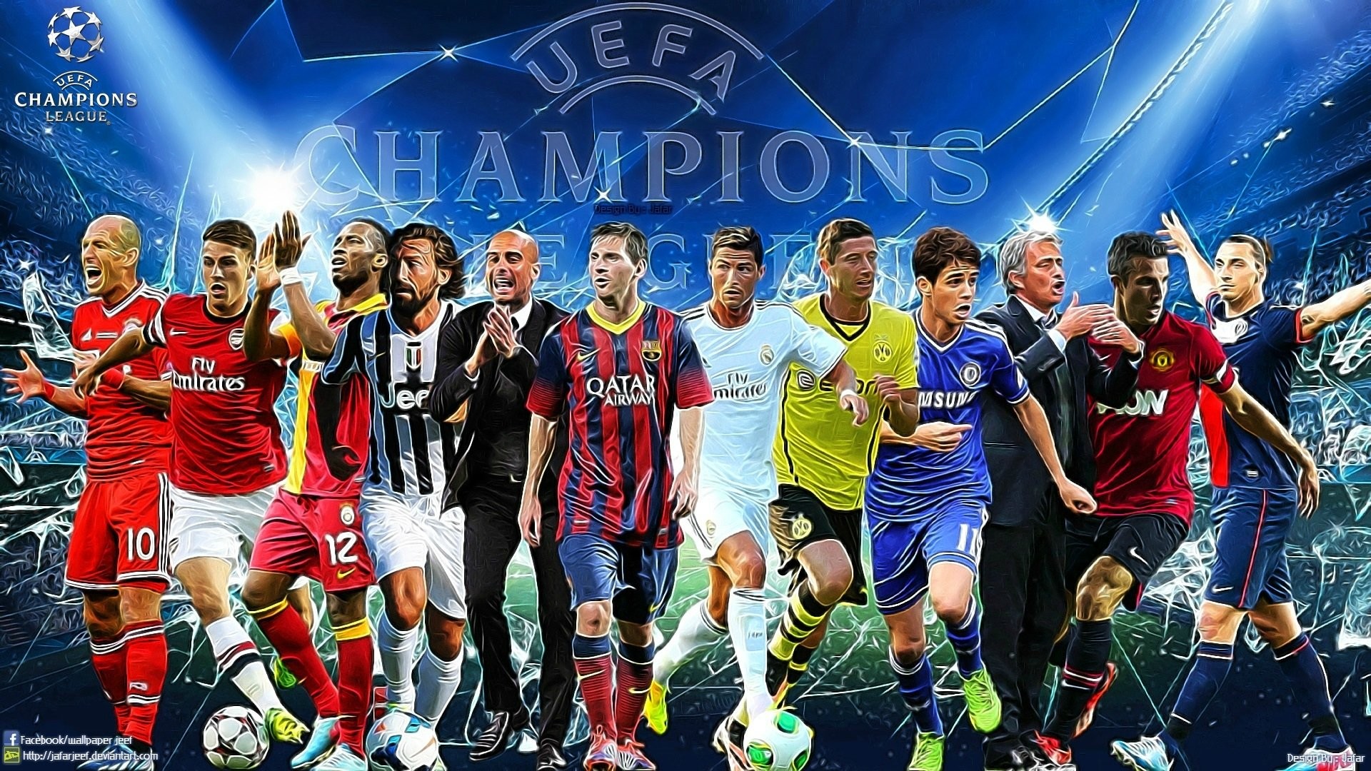 UEFA Champions League, Calciatori, Collage, Lionel Messi, Full HD, wallpaper desktop