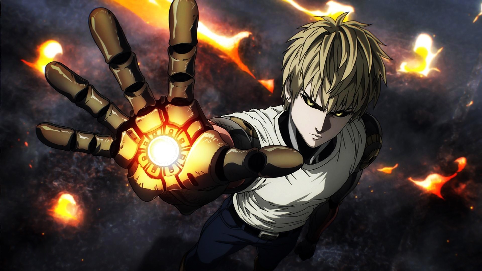 Genos, One Punch Man, Braccio meccanico, Esplosioni, 1920x1080, sfondo per PC