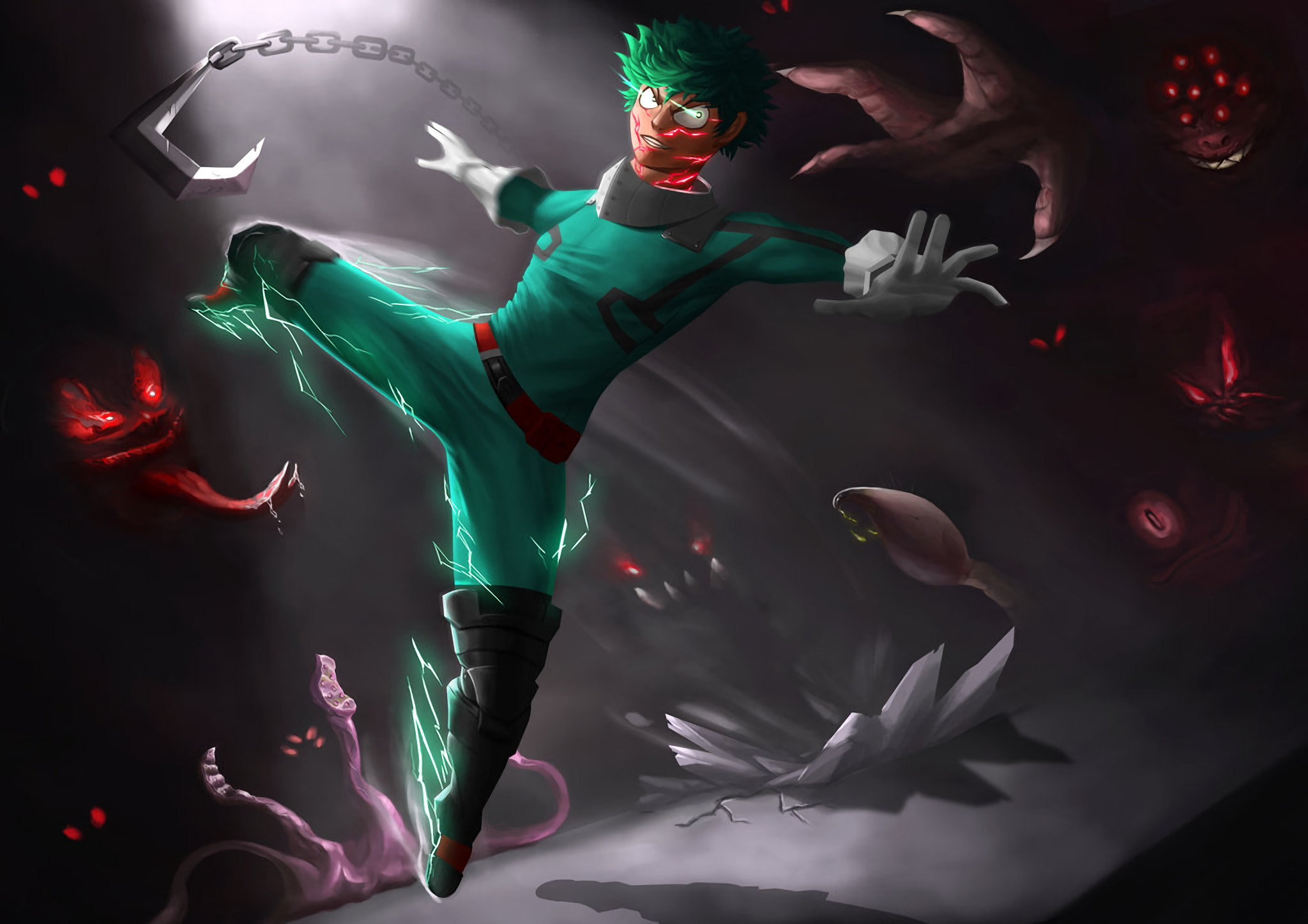 Izuku Midoriya, My Hero Academia, Calcio, Toni scuri, Azione, Full HD, sfondo Windows 11