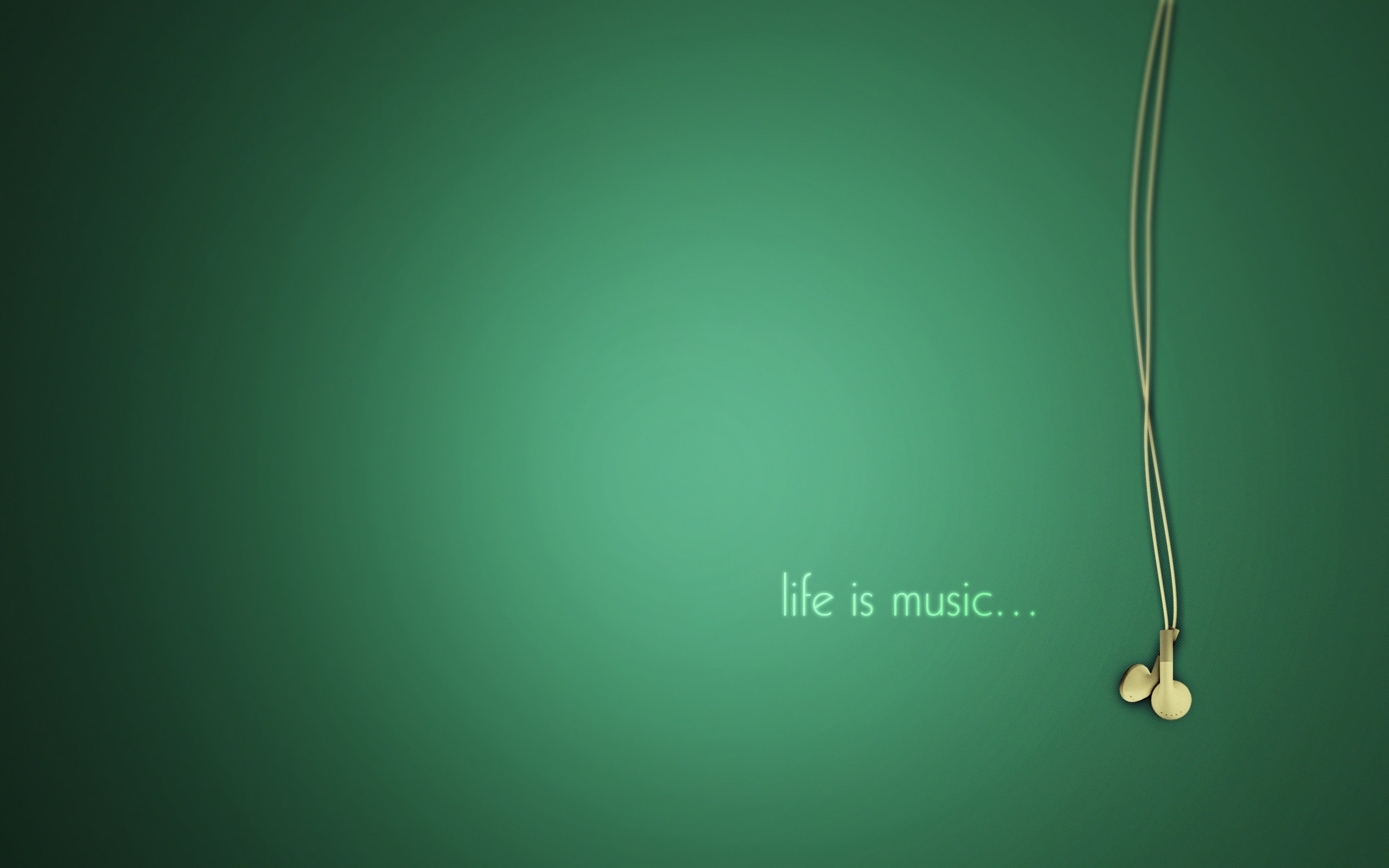 Auricolari, Life Is Music, Verde, Minimalismo, 2K, sfondo per PC e portatile